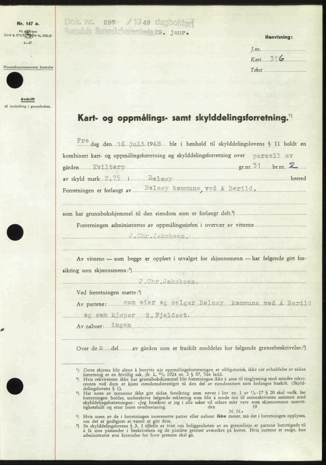 Romsdal sorenskriveri, AV/SAT-A-4149/1/2/2C: Mortgage book no. A28, 1948-1949, Diary no: : 297/1949