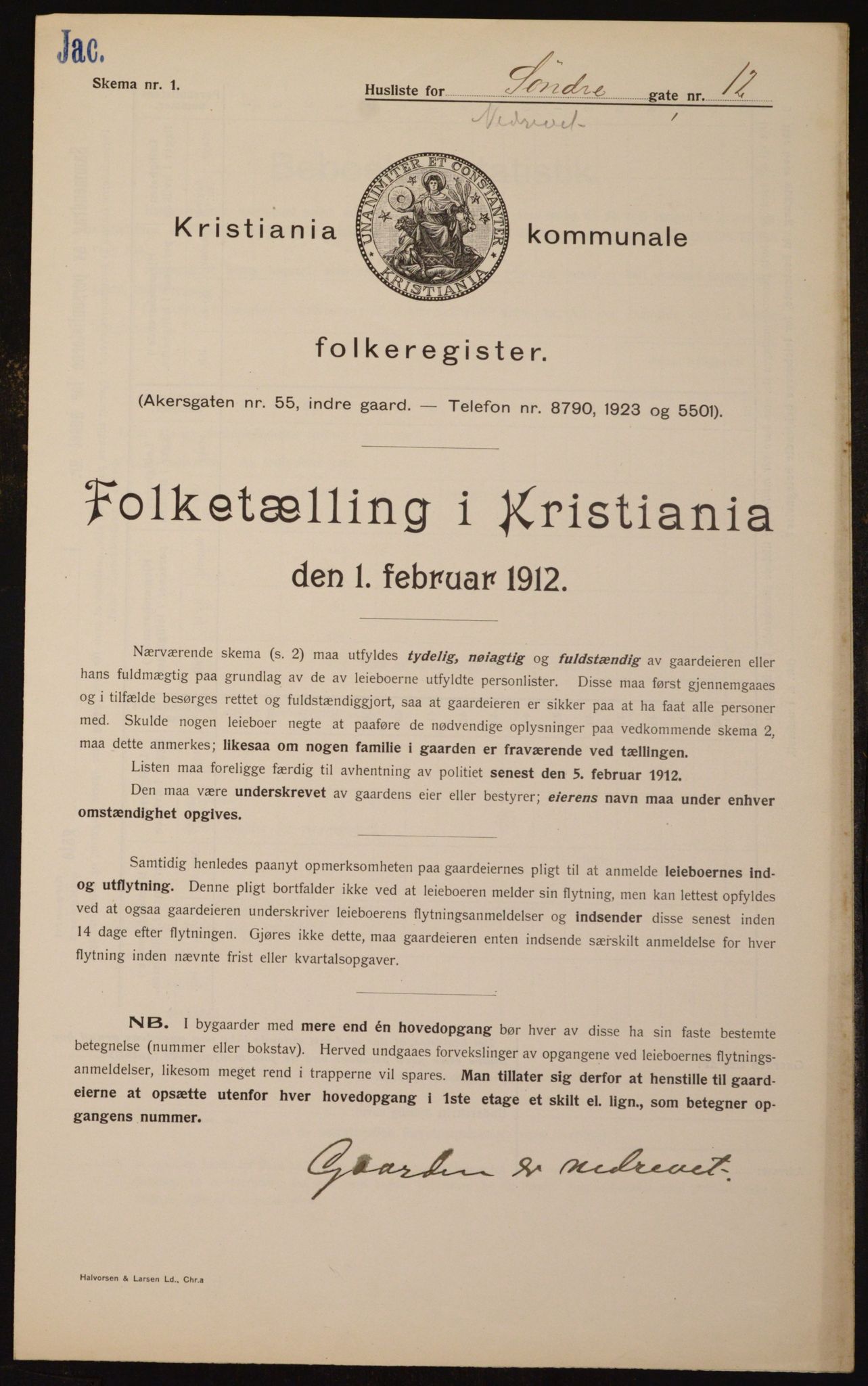 OBA, Municipal Census 1912 for Kristiania, 1912, p. 106454