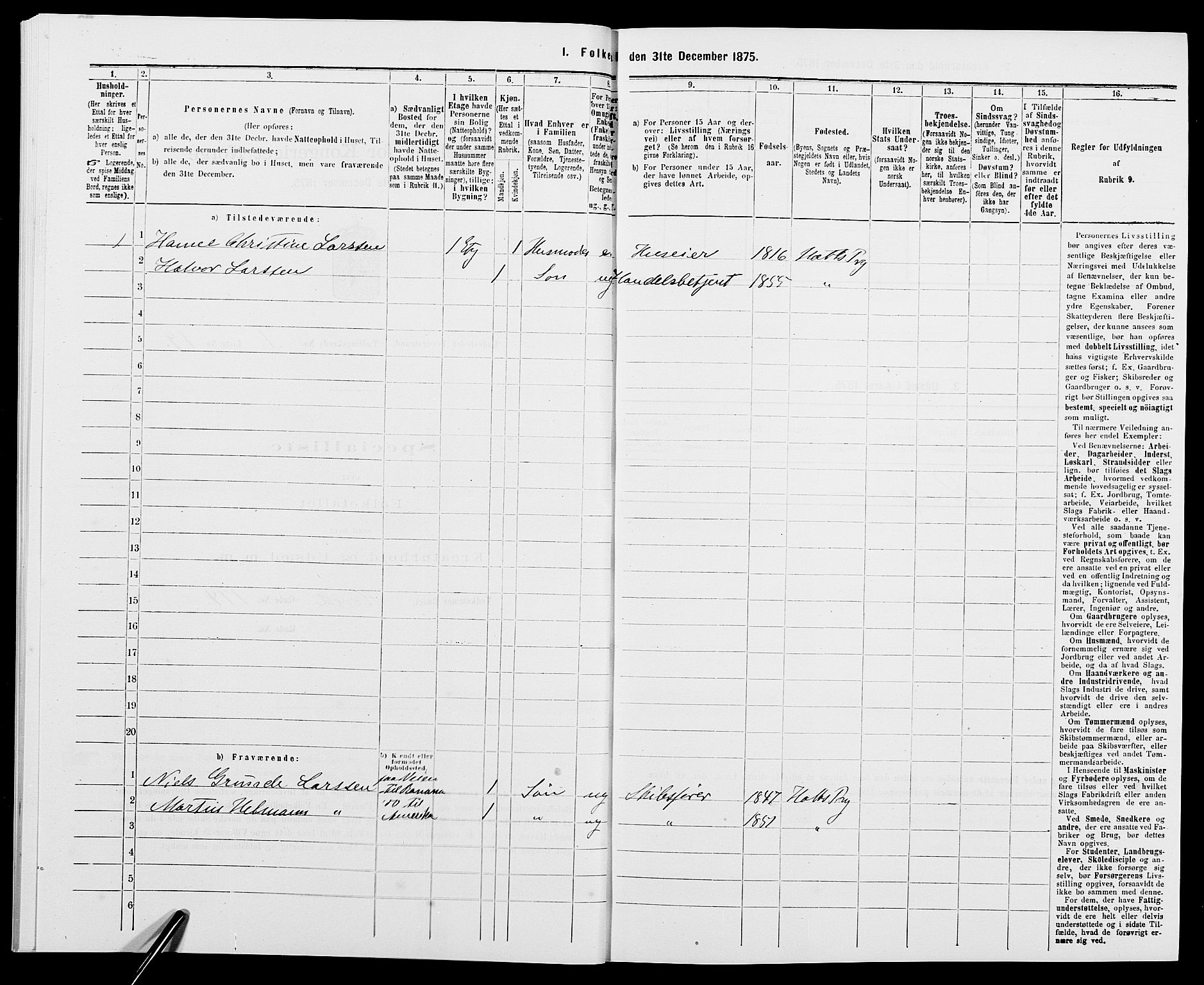 SAK, 1875 census for 0902B Holt/Tvedestrand, 1875, p. 46
