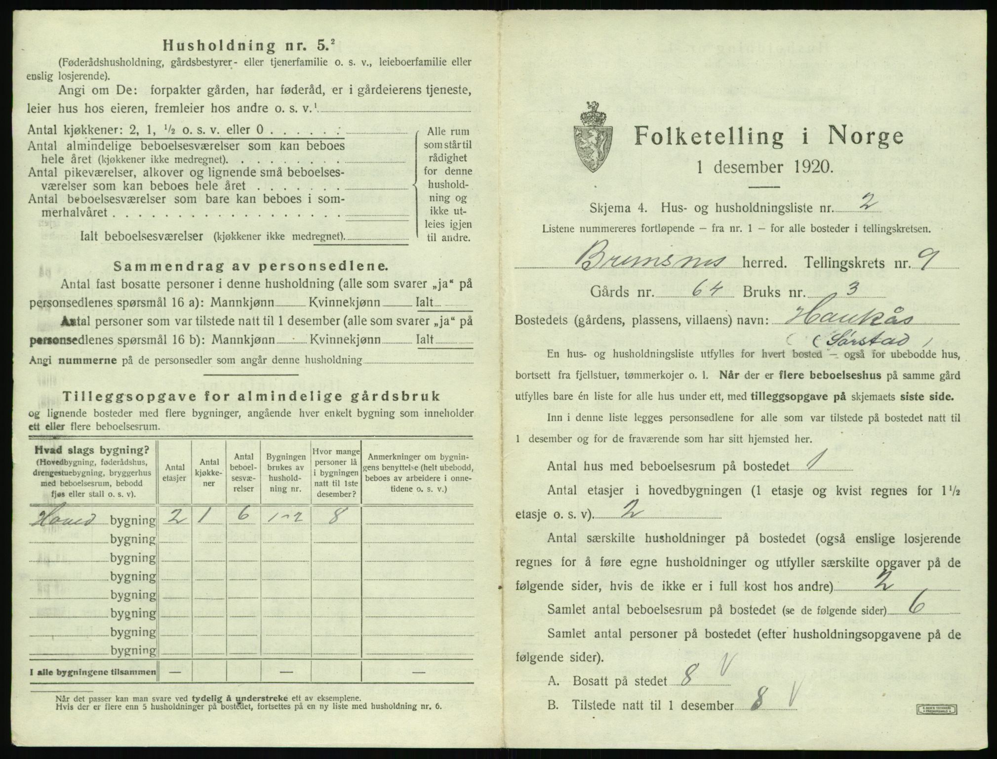 SAT, 1920 census for Bremsnes, 1920, p. 1079