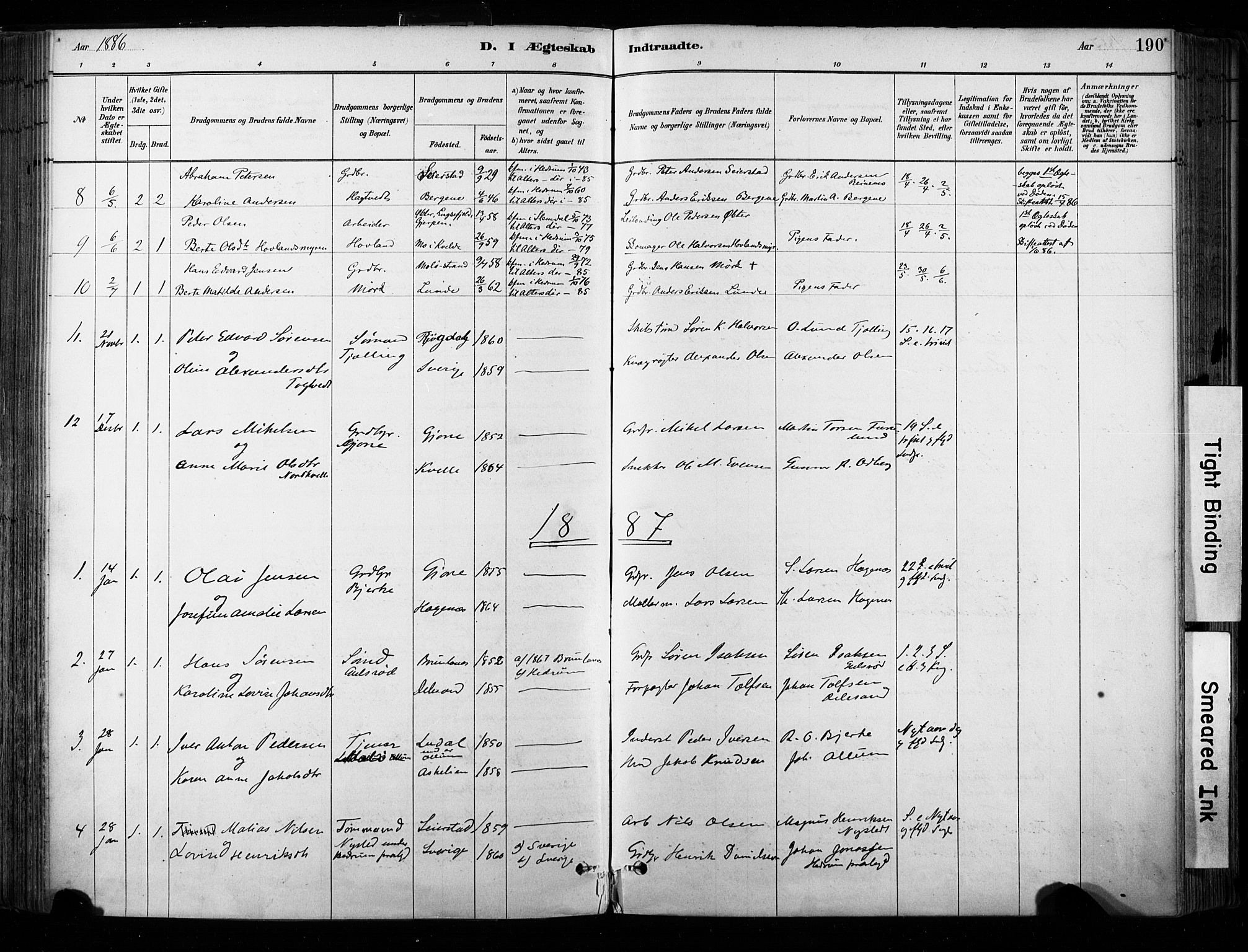 Hedrum kirkebøker, SAKO/A-344/F/Fa/L0009: Parish register (official) no. I 9, 1881-1903, p. 190