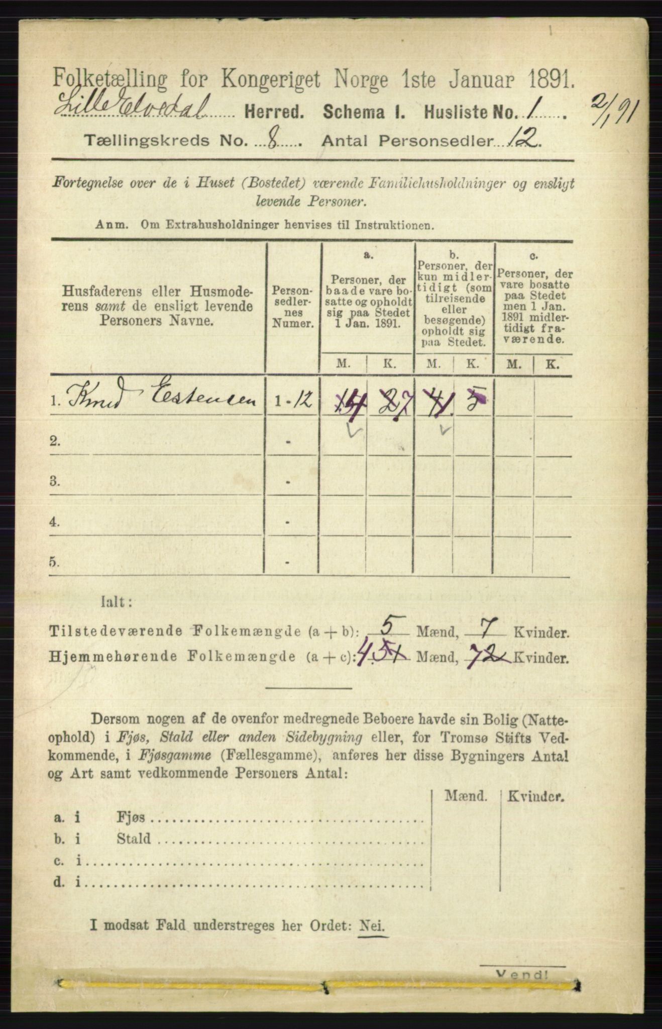 RA, 1891 census for 0438 Lille Elvedalen, 1891, p. 2429