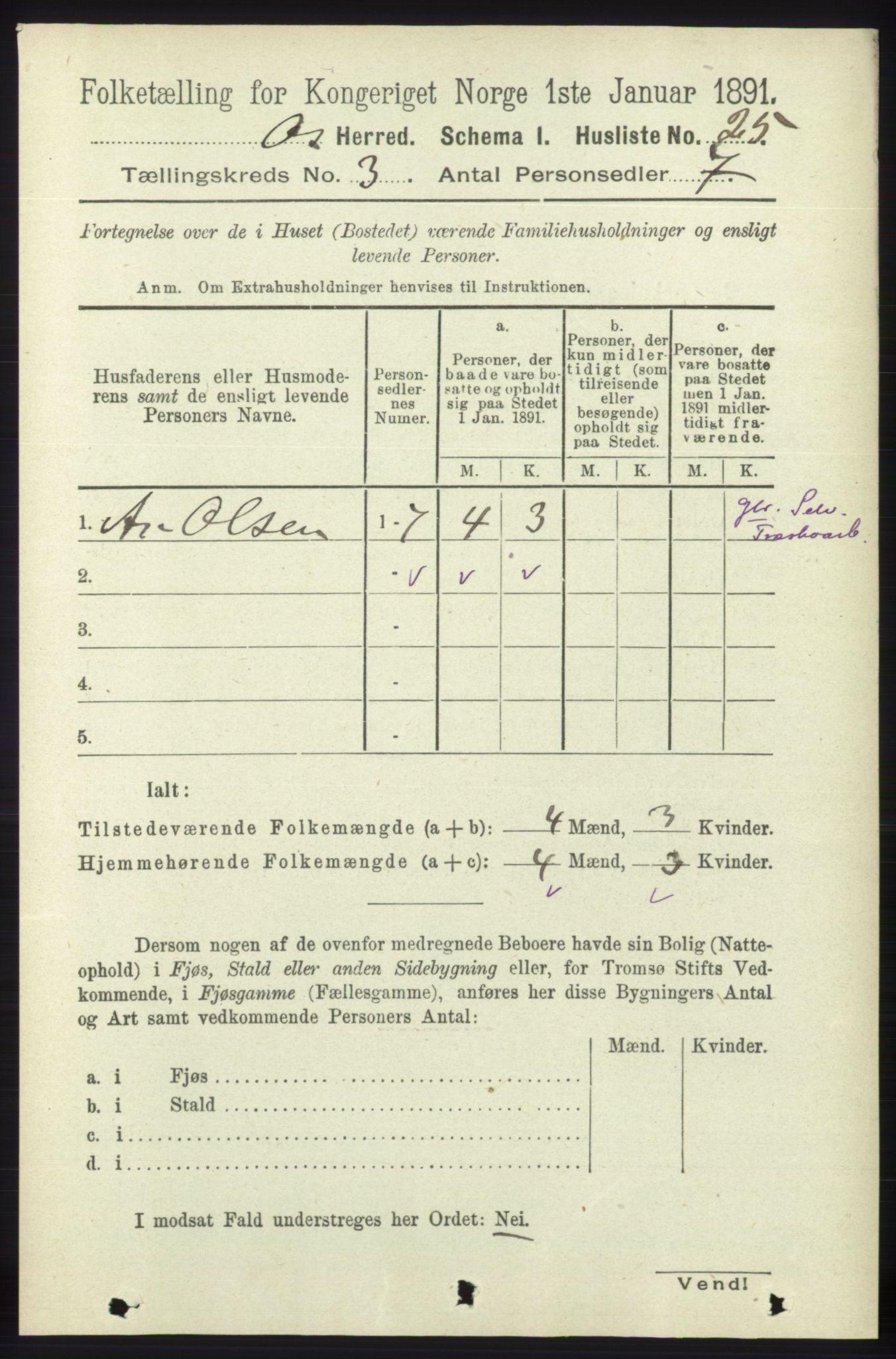 RA, 1891 census for 1243 Os, 1891, p. 883