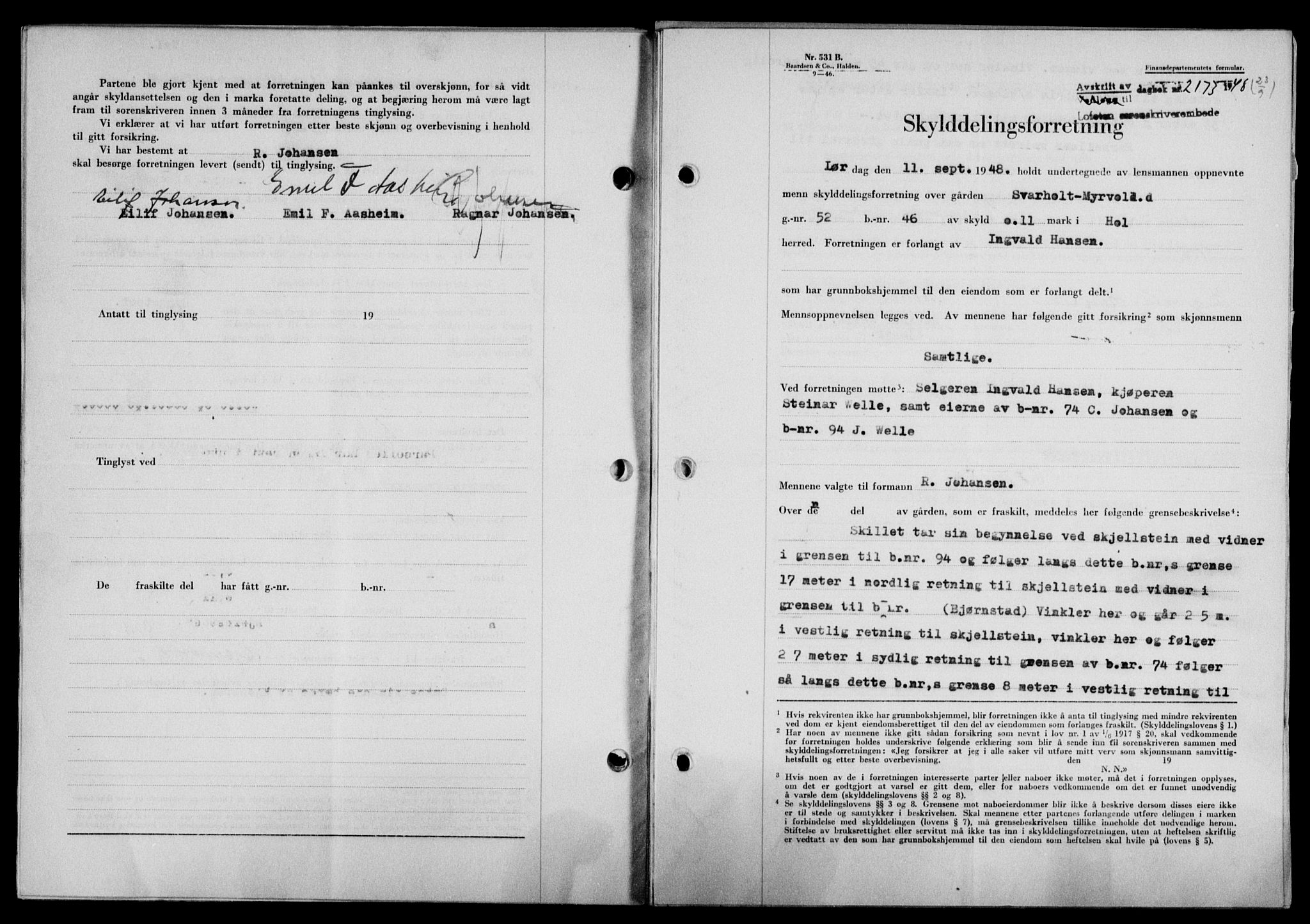 Lofoten sorenskriveri, SAT/A-0017/1/2/2C/L0019a: Mortgage book no. 19a, 1948-1948, Diary no: : 2173/1948