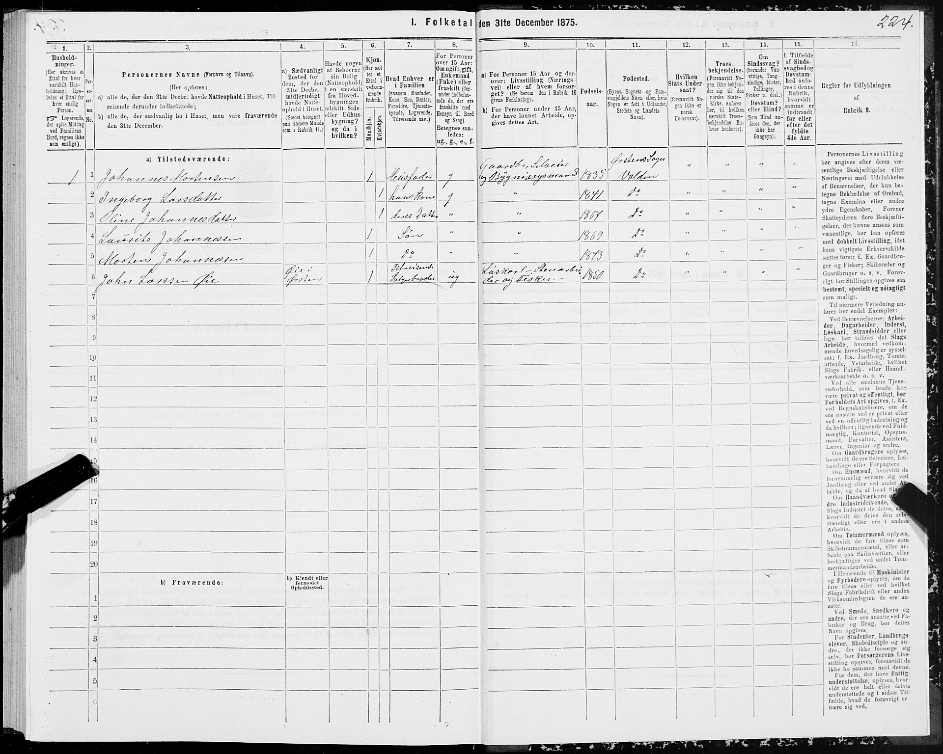 SAT, 1875 census for 1519P Volda, 1875, p. 3224