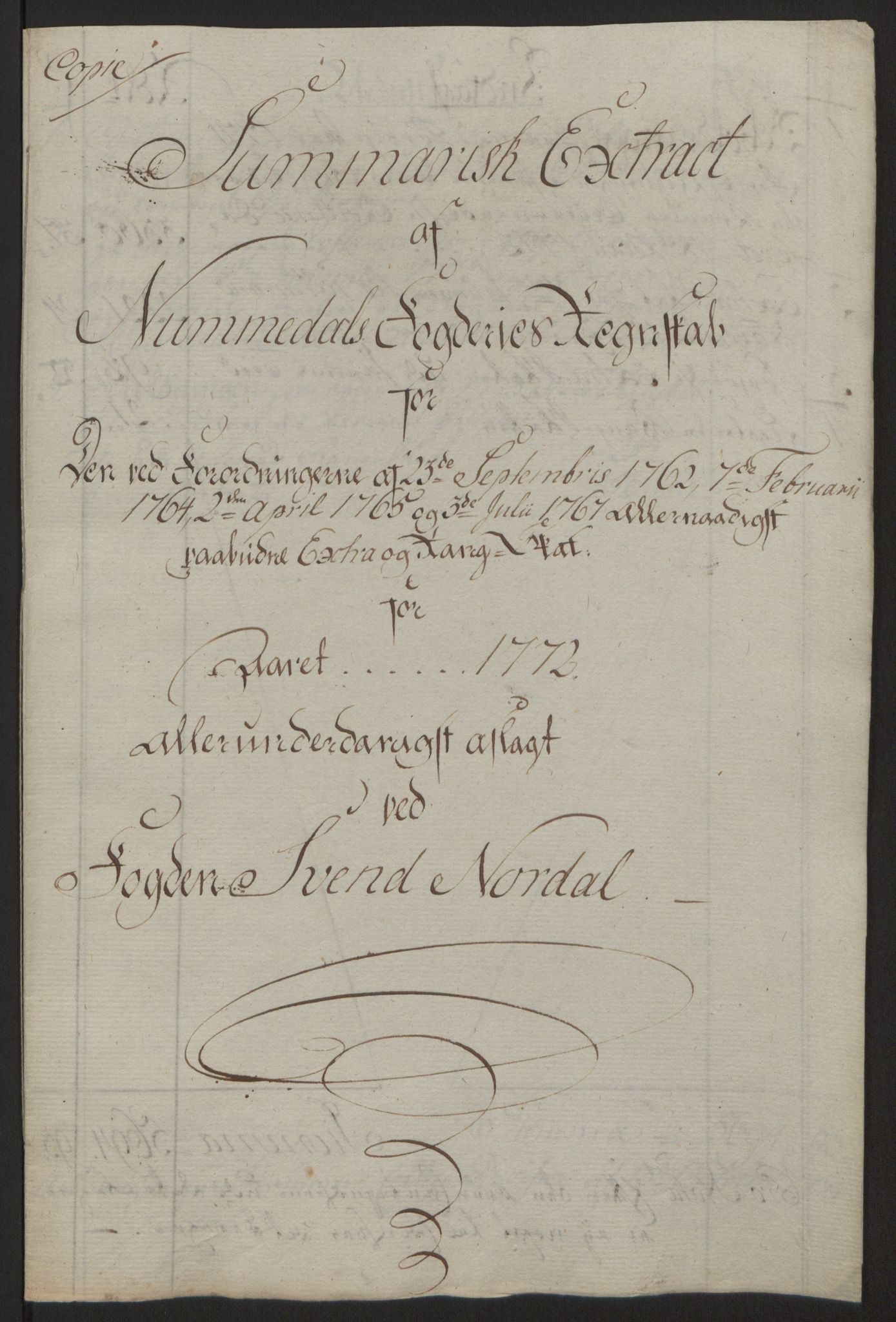 Rentekammeret inntil 1814, Reviderte regnskaper, Fogderegnskap, AV/RA-EA-4092/R64/L4502: Ekstraskatten Namdal, 1762-1772, p. 424