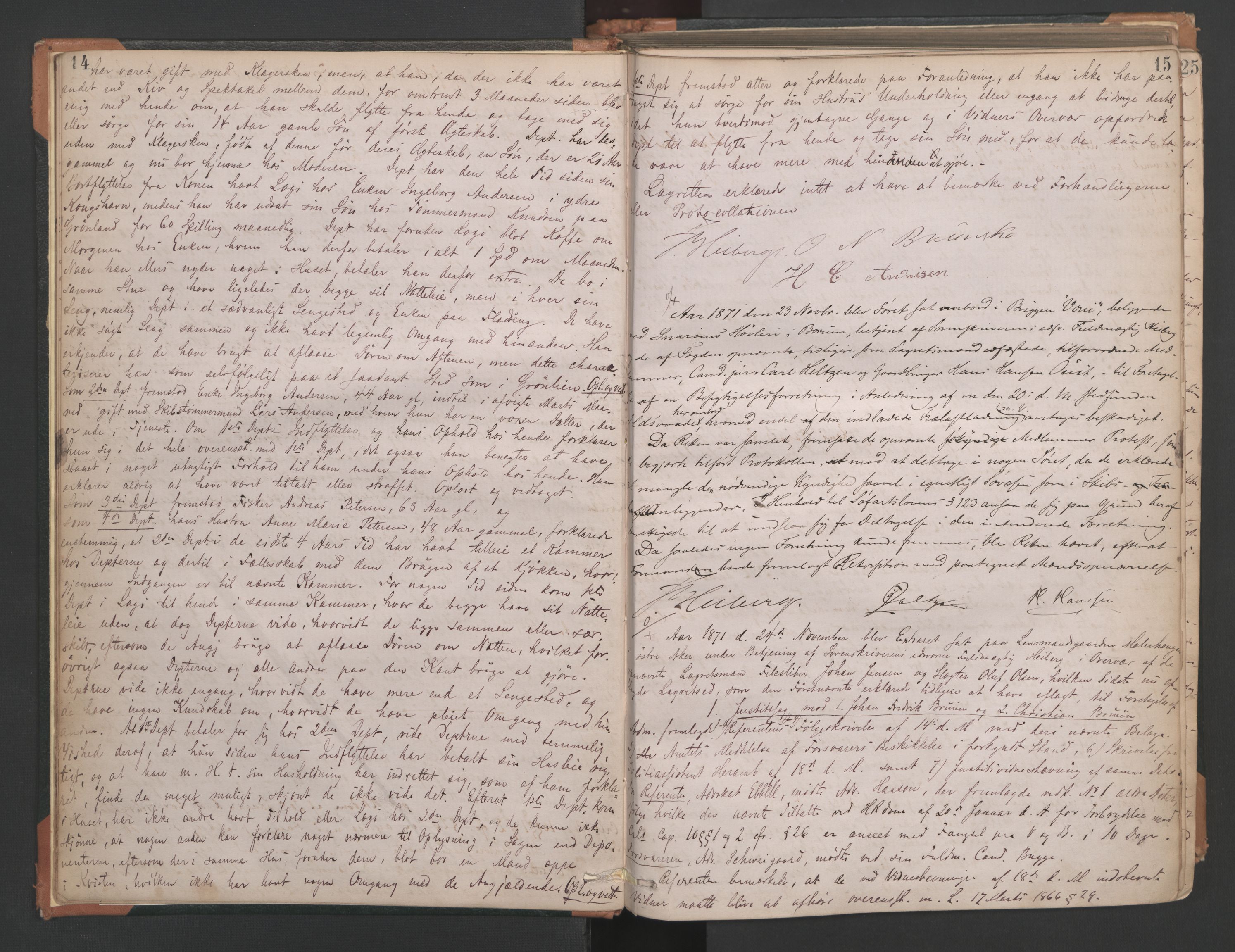 Aker sorenskriveri, AV/SAO-A-10895/F/Fc/Fcb/L0039: Ekstrarettsprotokoll, 1871-1874, p. 14-15