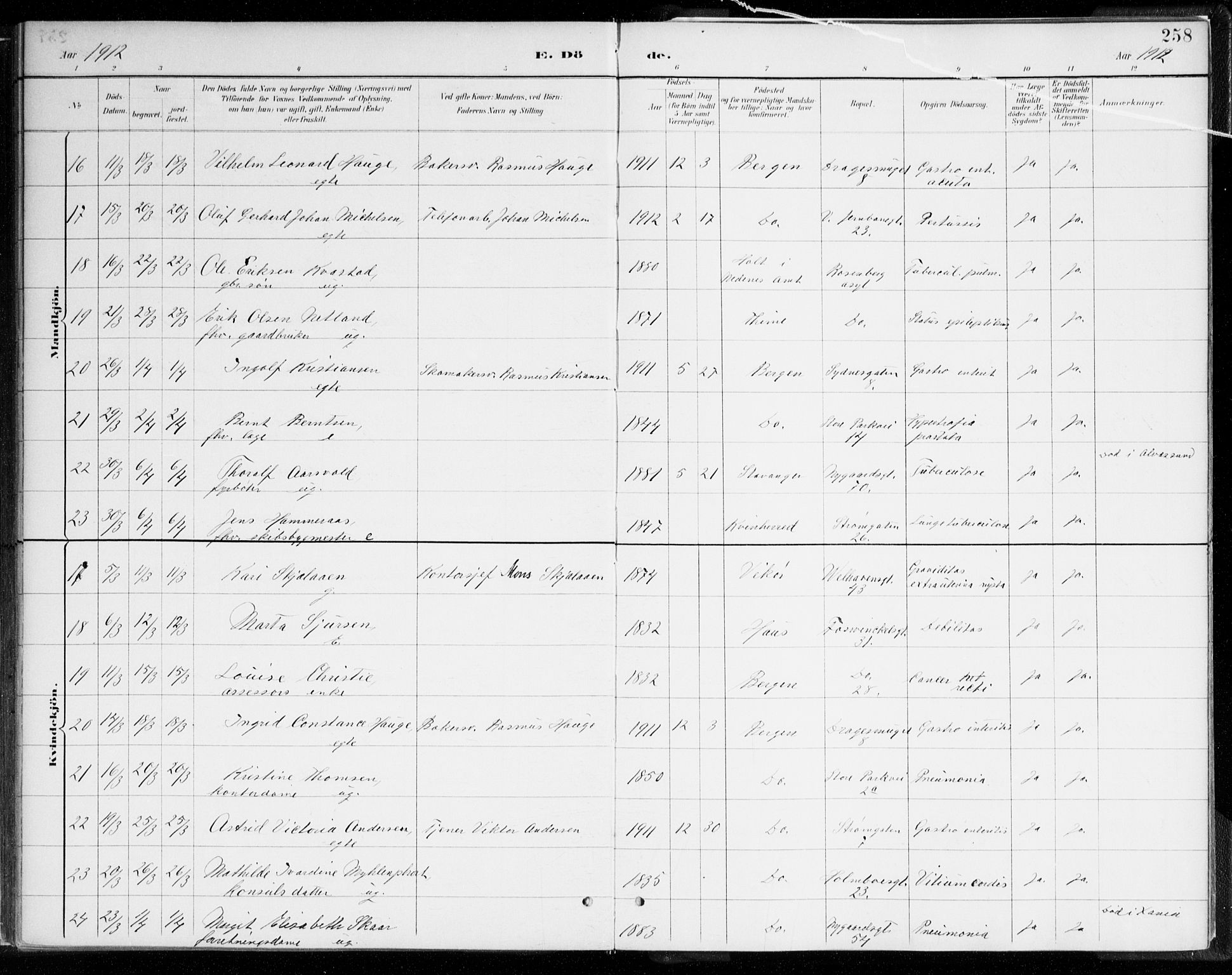 Johanneskirken sokneprestembete, AV/SAB-A-76001/H/Haa/L0019: Parish register (official) no. E 1, 1885-1915, p. 258