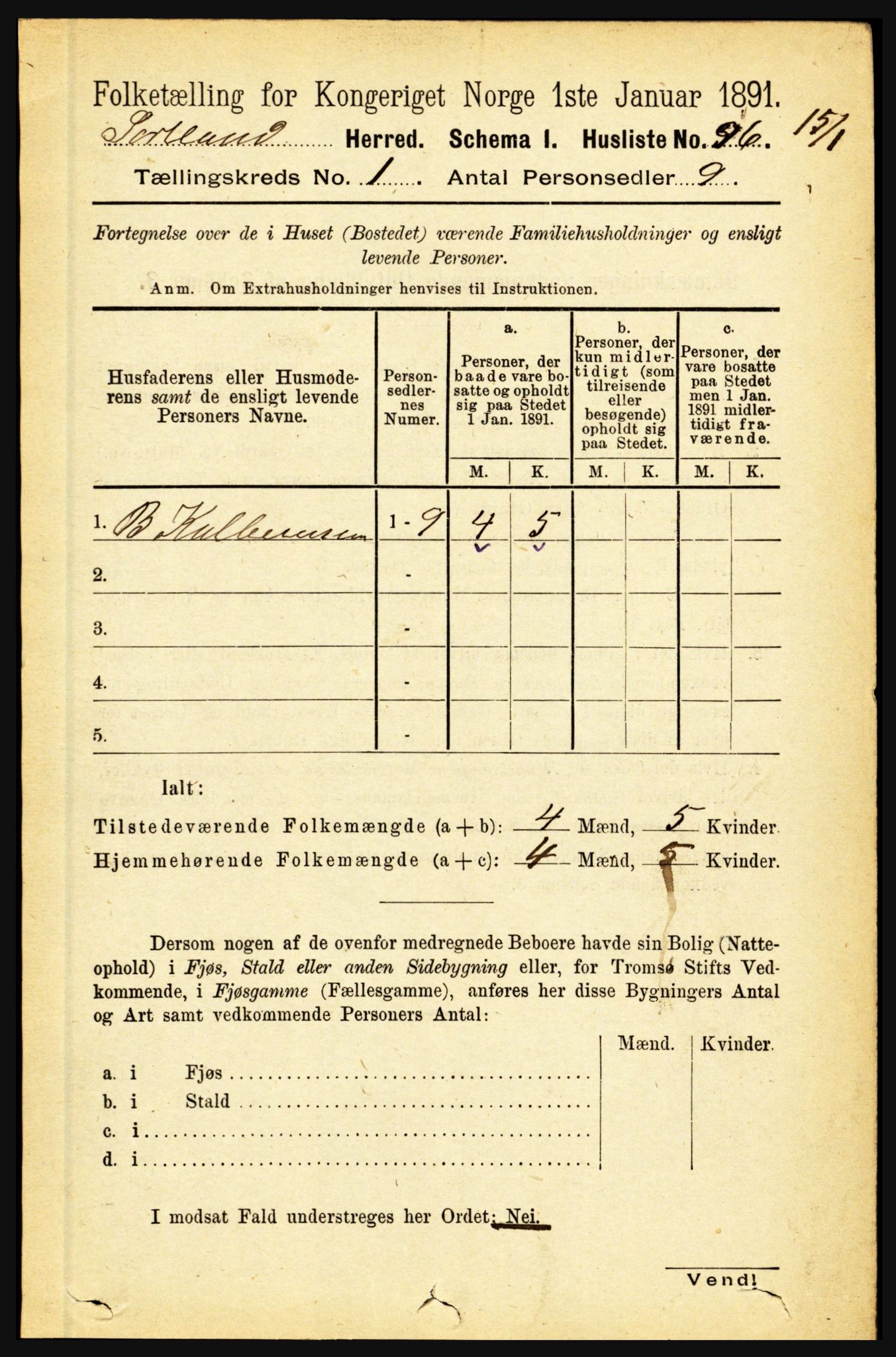 RA, 1891 census for 1870 Sortland, 1891, p. 113