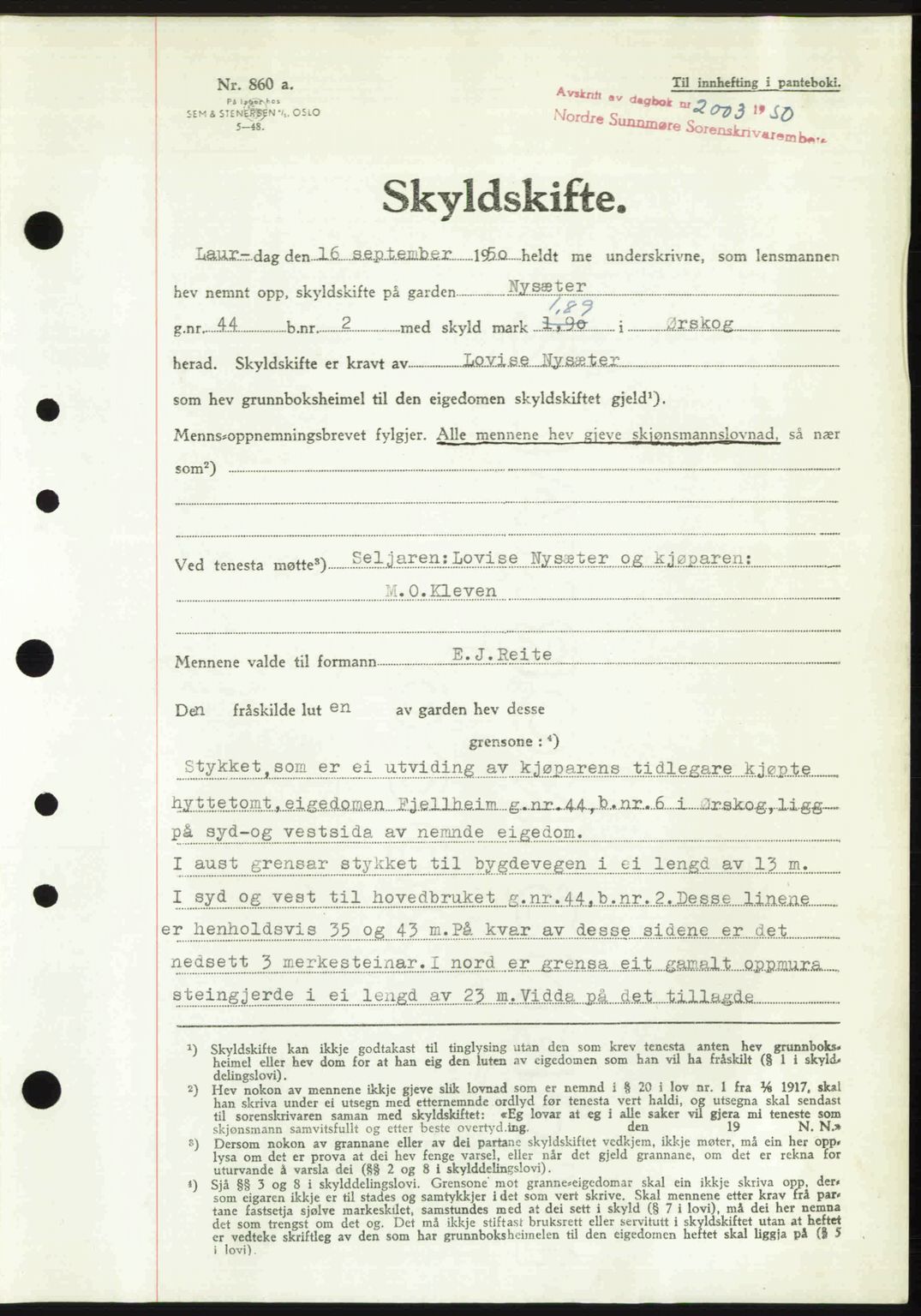 Nordre Sunnmøre sorenskriveri, AV/SAT-A-0006/1/2/2C/2Ca: Mortgage book no. A35, 1950-1950, Diary no: : 2003/1950