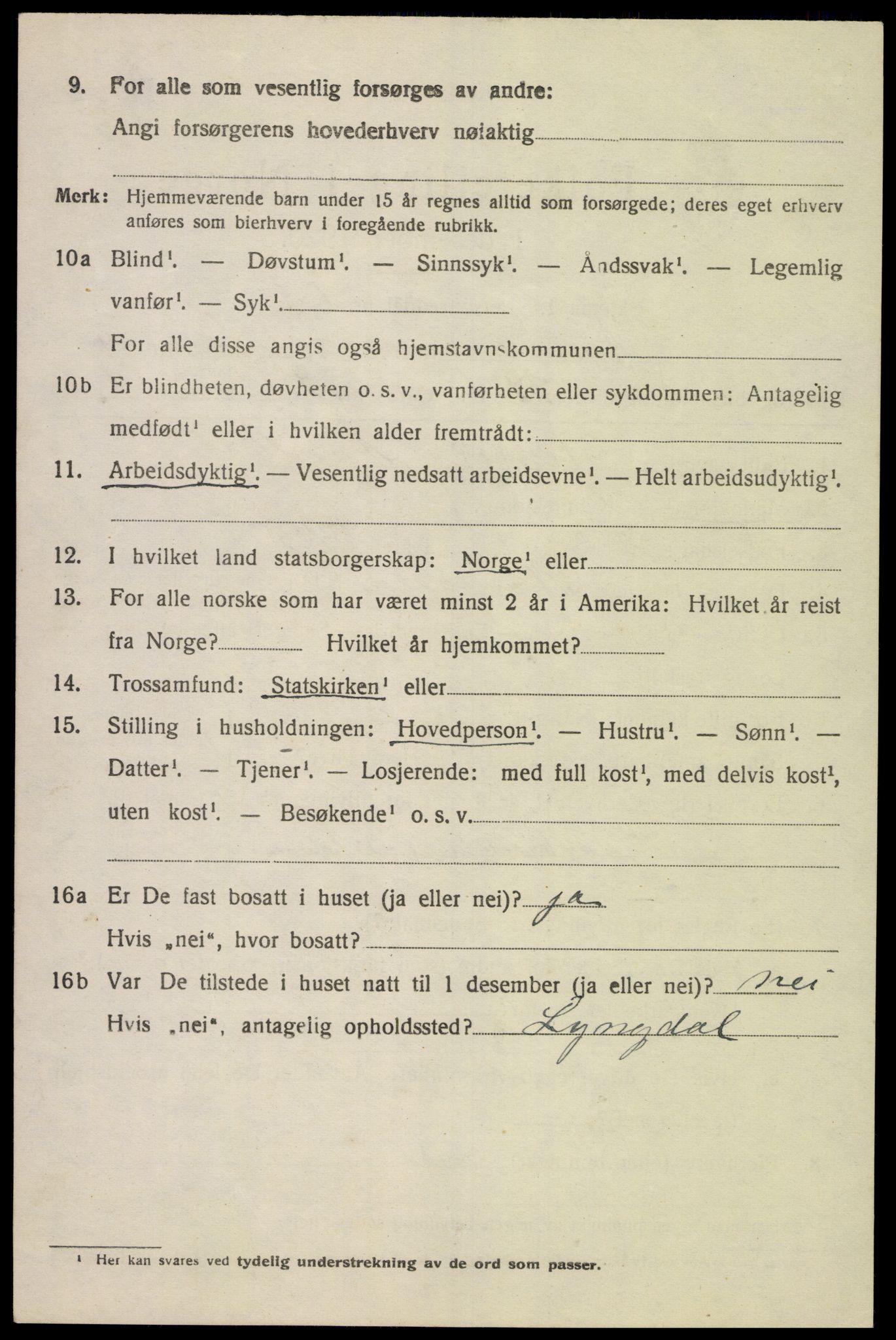 SAK, 1920 census for Austad, 1920, p. 2606