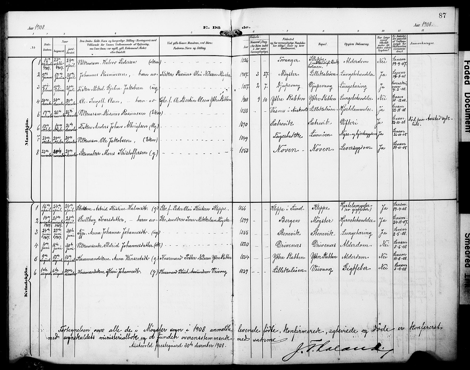 Austevoll Sokneprestembete, SAB/A-74201/H/Hab: Parish register (copy) no. B 5, 1902-1910, p. 87