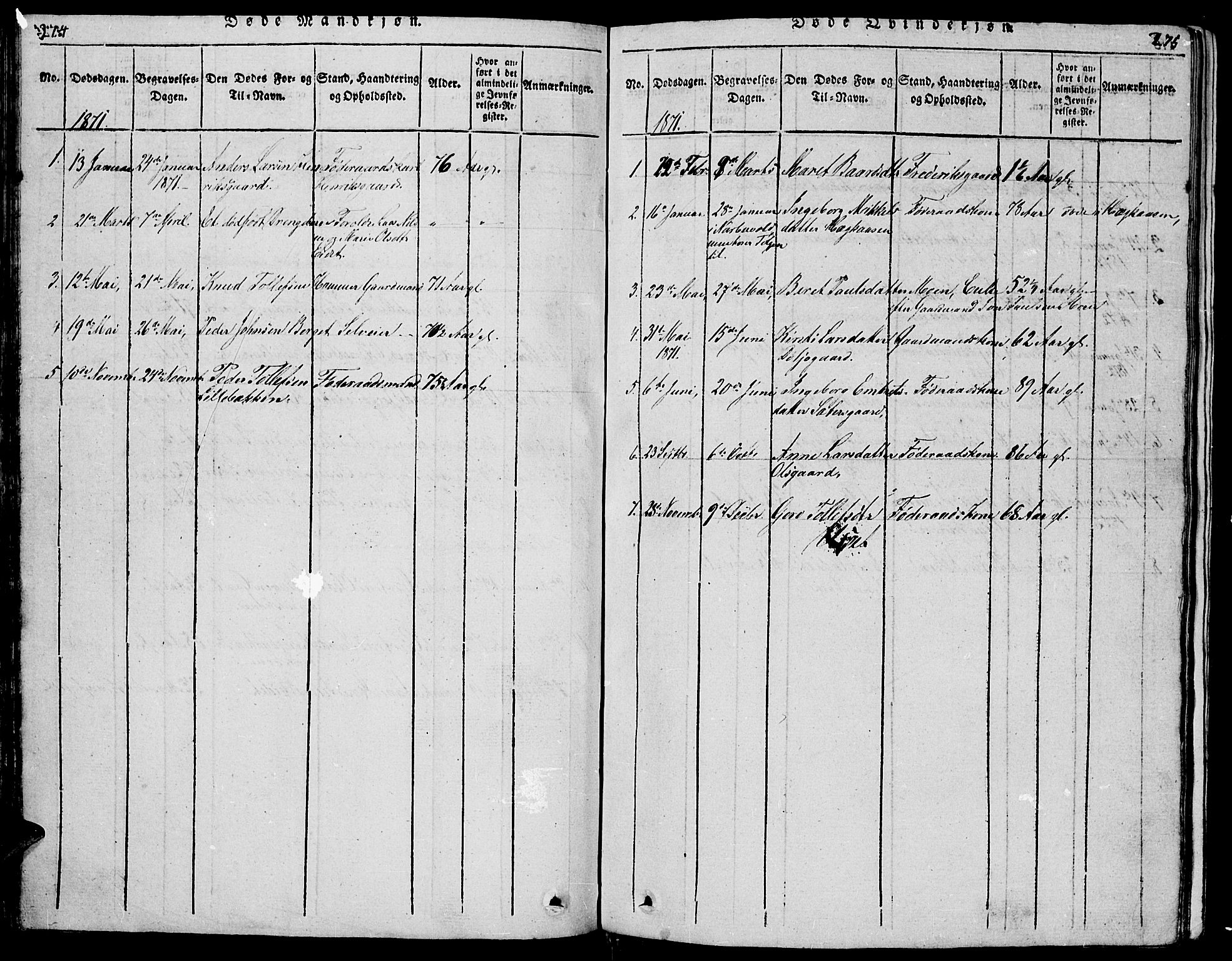 Tolga prestekontor, SAH/PREST-062/L/L0001: Parish register (copy) no. 1, 1814-1877, p. 274-275