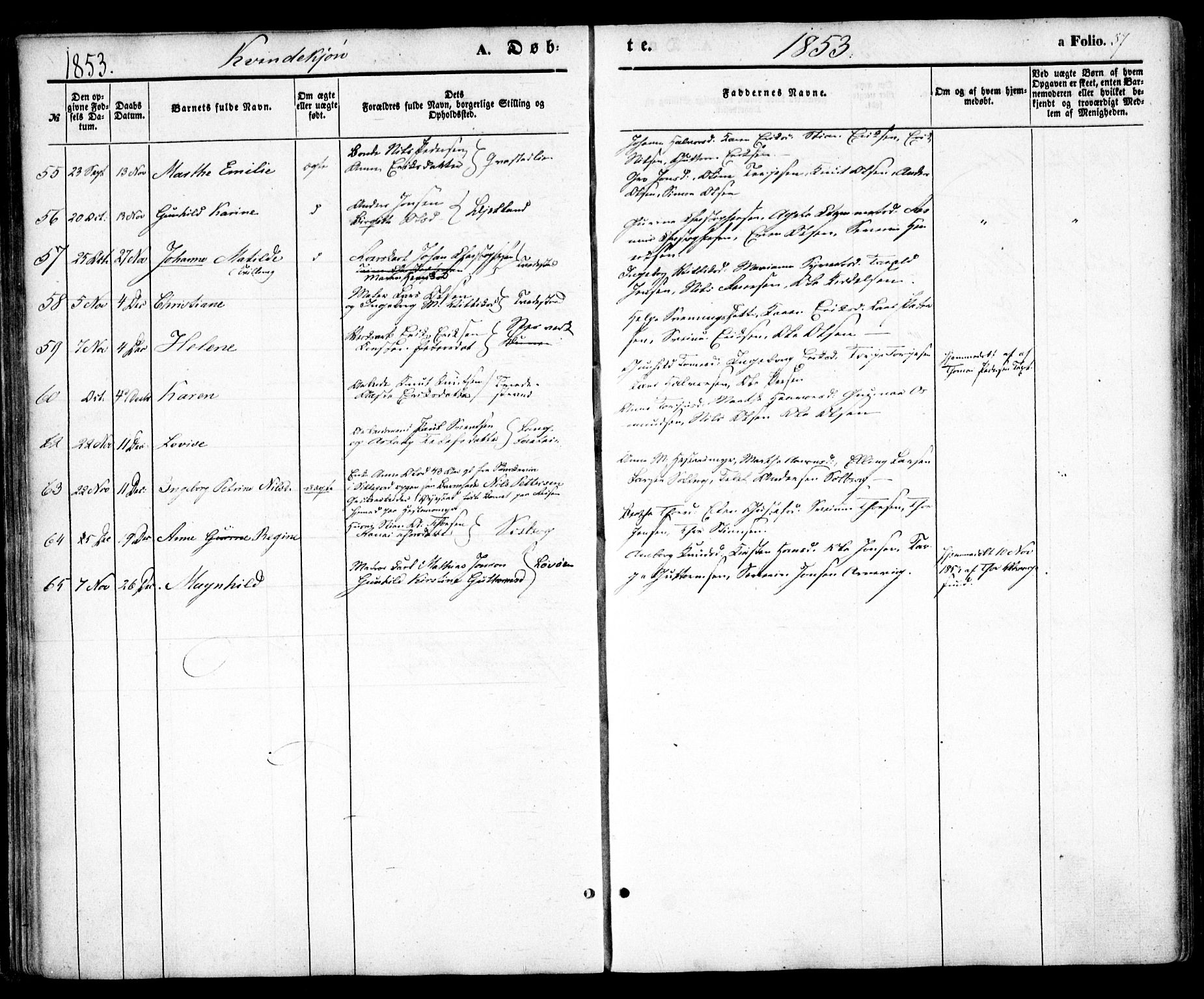 Holt sokneprestkontor, AV/SAK-1111-0021/F/Fa/L0008: Parish register (official) no. A 8, 1849-1860, p. 57