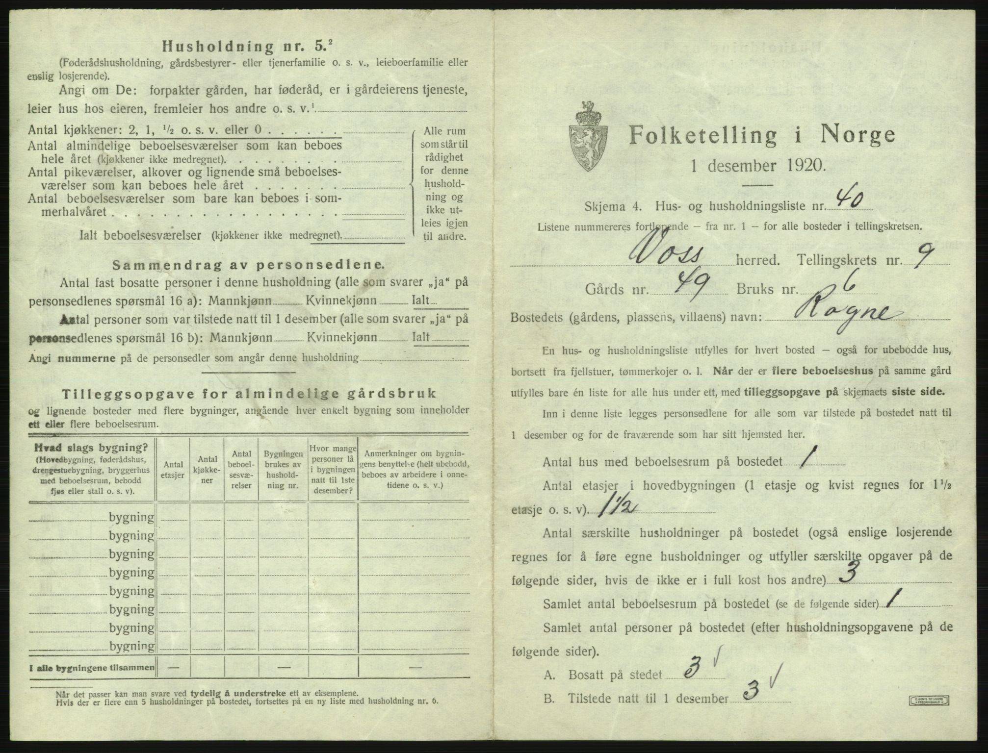 SAB, 1920 census for Voss, 1920, p. 933