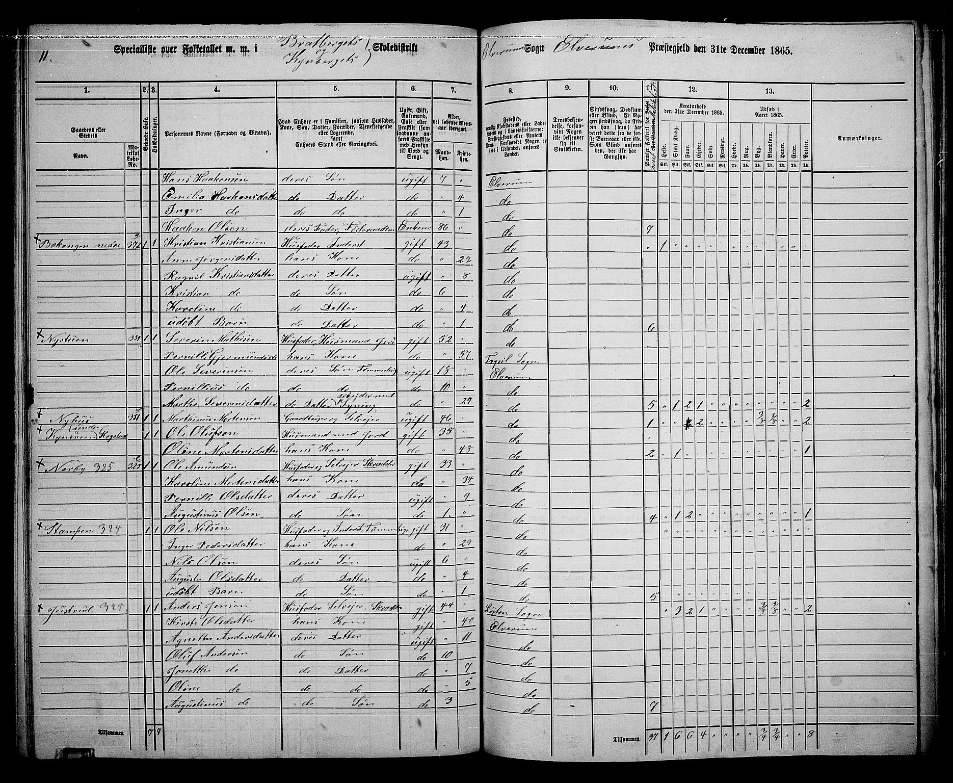 RA, 1865 census for Elverum, 1865, p. 227