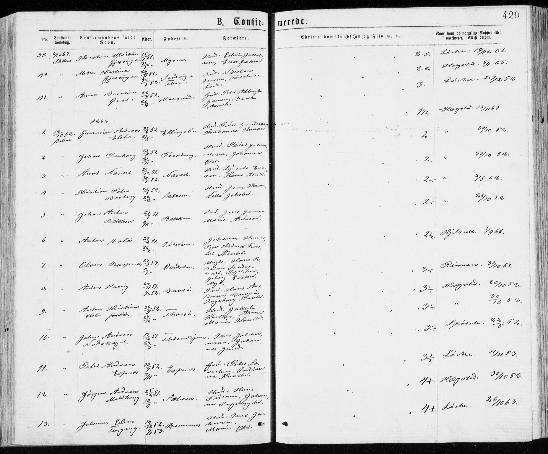 Ministerialprotokoller, klokkerbøker og fødselsregistre - Sør-Trøndelag, SAT/A-1456/640/L0576: Parish register (official) no. 640A01, 1846-1876, p. 429