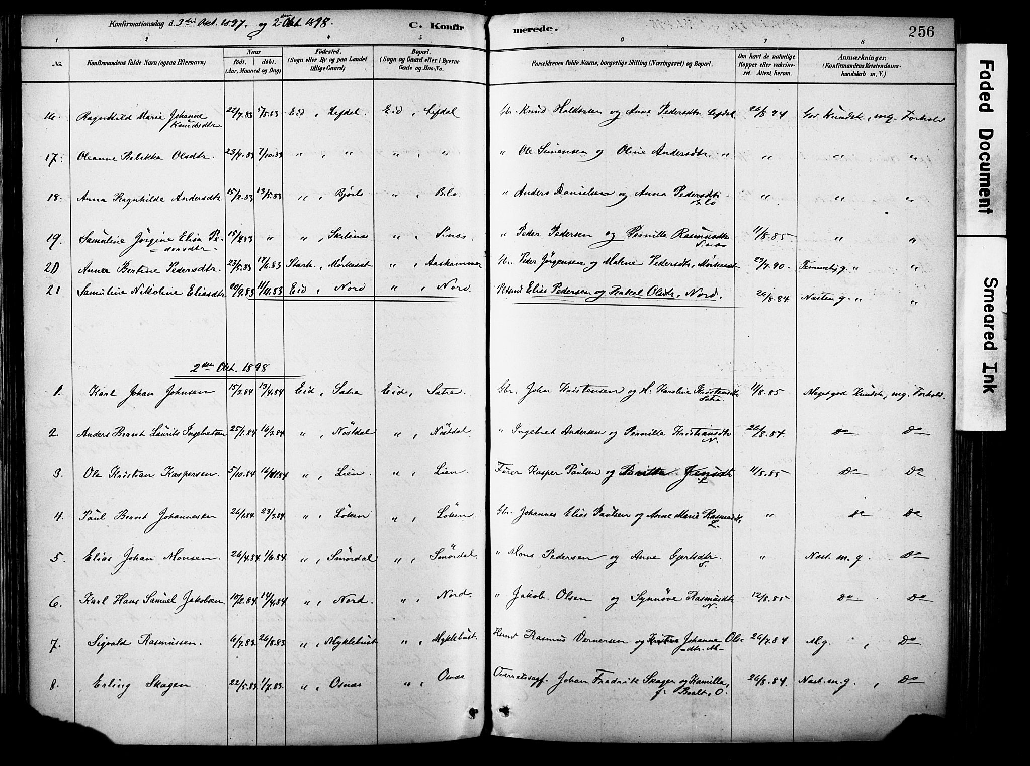 Eid sokneprestembete, SAB/A-82301/H/Haa/Haab/L0001: Parish register (official) no. B 1, 1879-1906, p. 256