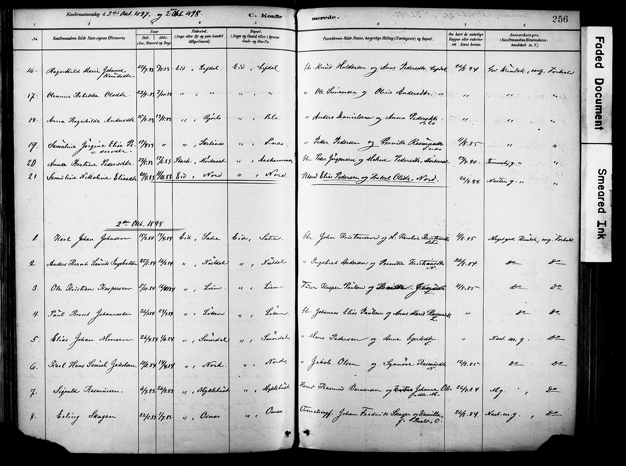 Eid sokneprestembete, AV/SAB-A-82301/H/Haa/Haab/L0001: Parish register (official) no. B 1, 1879-1906, p. 256