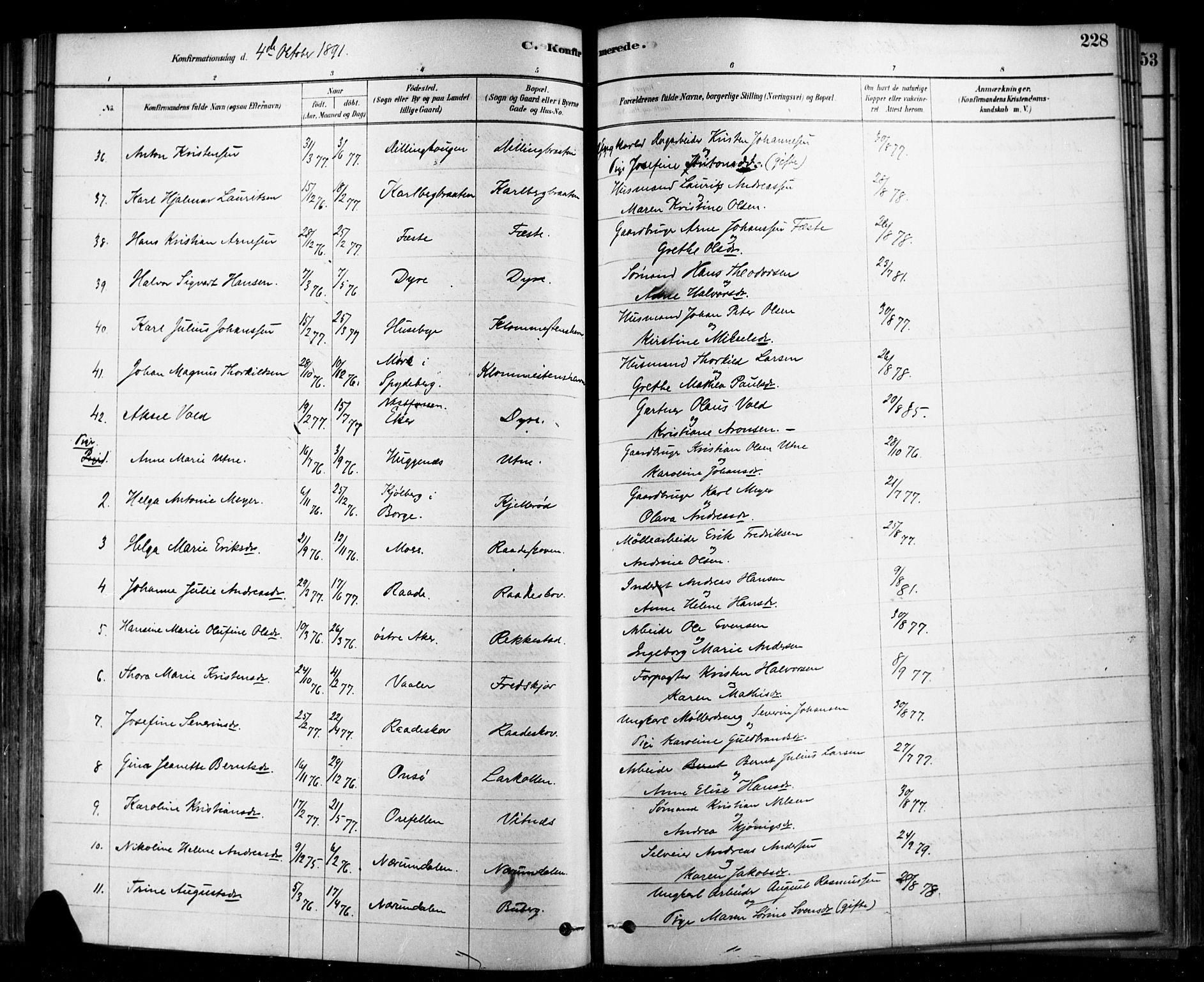Rygge prestekontor Kirkebøker, AV/SAO-A-10084b/F/Fa/L0007: Parish register (official) no. 7, 1878-1904, p. 228