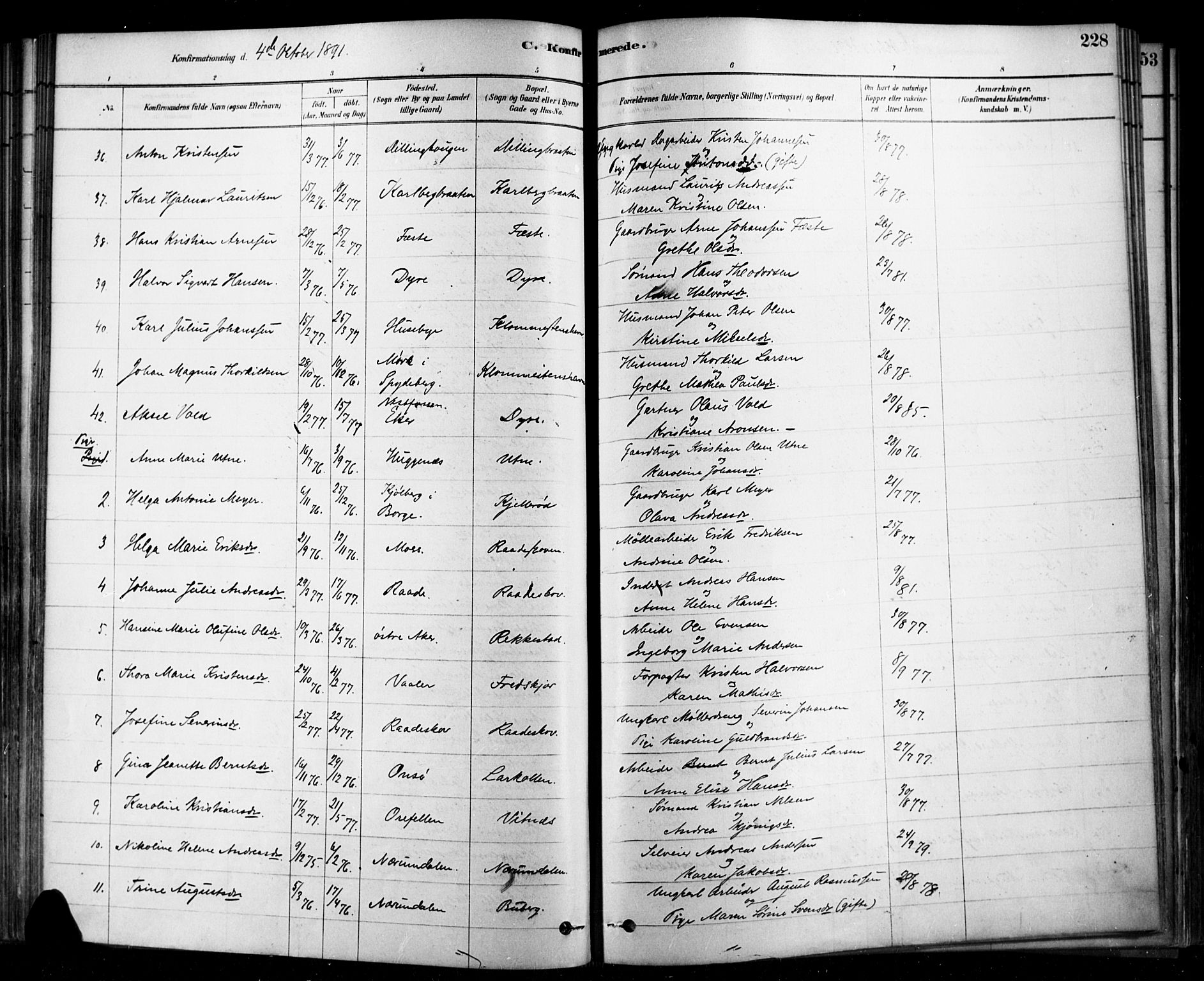 Rygge prestekontor Kirkebøker, SAO/A-10084b/F/Fa/L0007: Parish register (official) no. 7, 1878-1904, p. 228