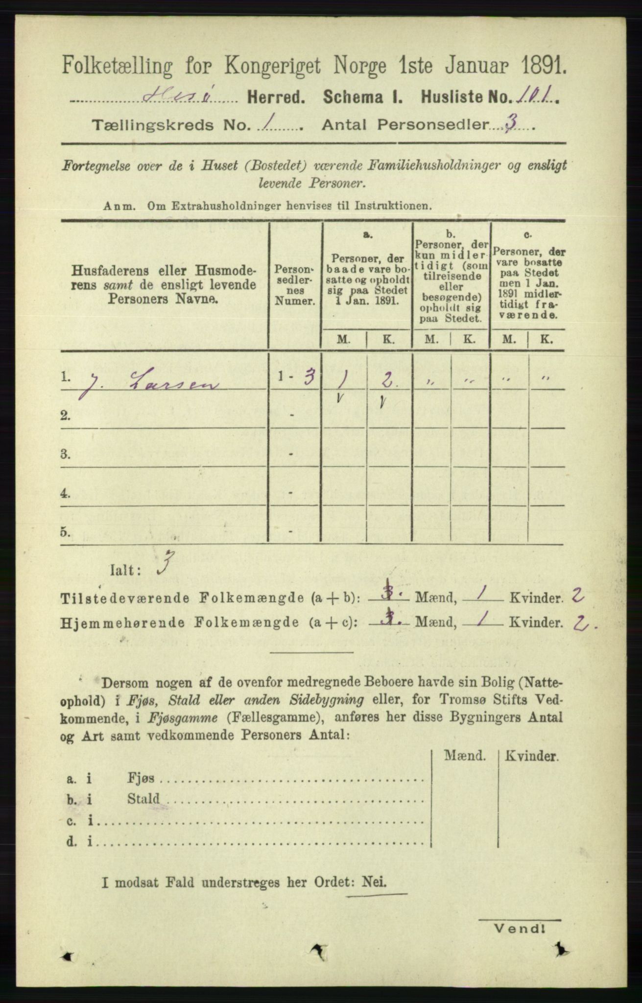 RA, 1891 census for 0922 Hisøy, 1891, p. 119