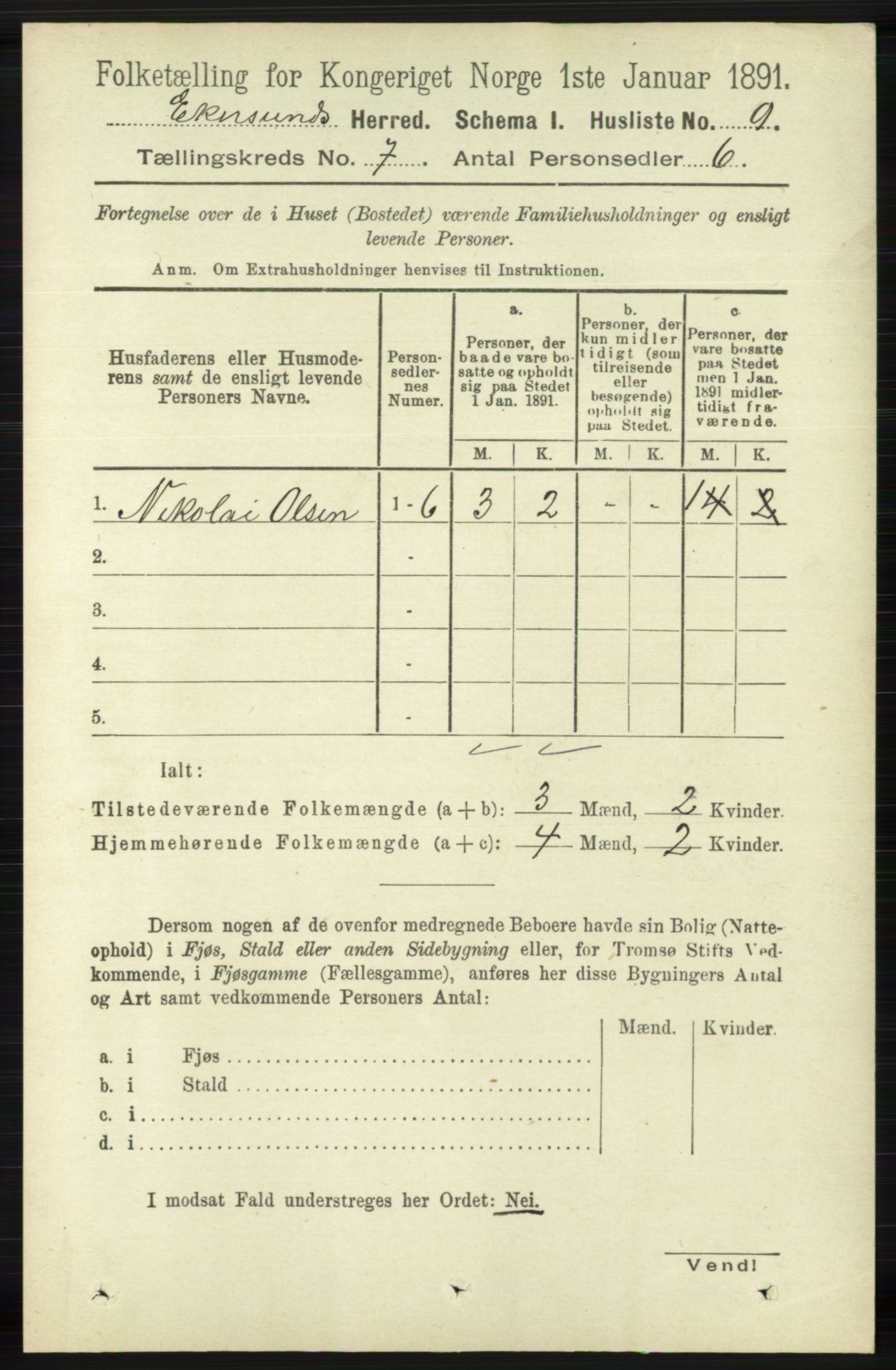 RA, 1891 census for 1116 Eigersund herred, 1891, p. 2731