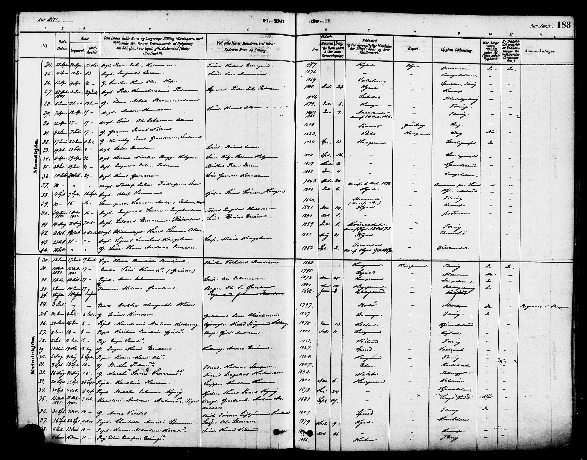 Haugesund sokneprestkontor, AV/SAST-A -101863/H/Ha/Haa/L0001: Parish register (official) no. A 1, 1878-1885, p. 183