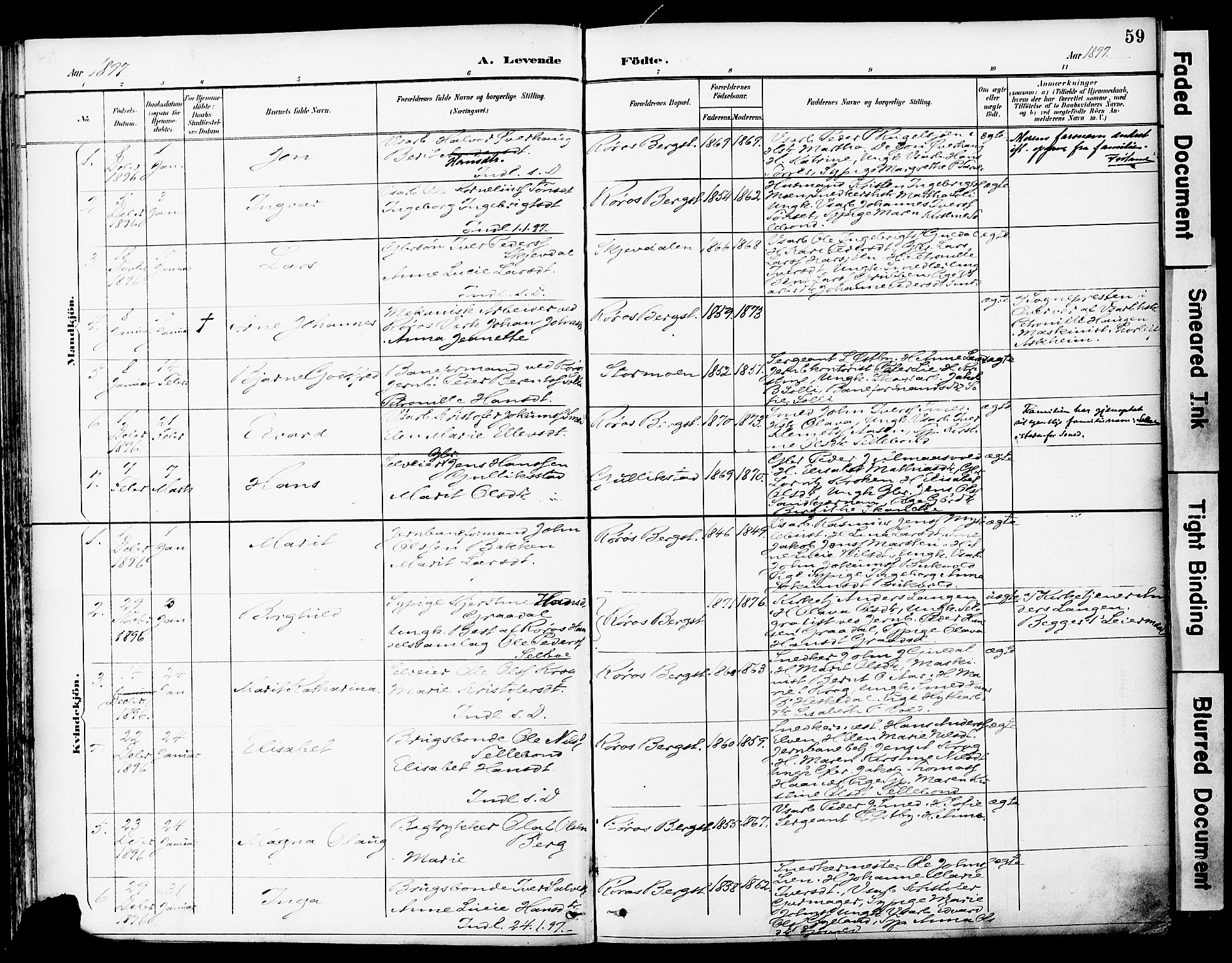 Ministerialprotokoller, klokkerbøker og fødselsregistre - Sør-Trøndelag, SAT/A-1456/681/L0935: Parish register (official) no. 681A13, 1890-1898, p. 59