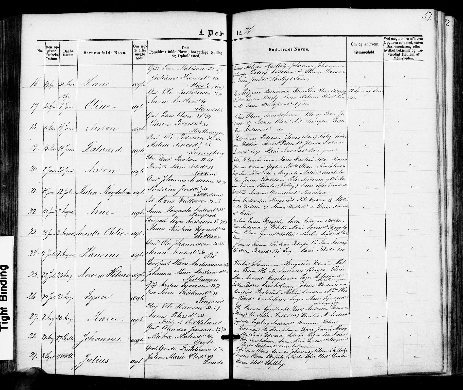 Varteig prestekontor Kirkebøker, AV/SAO-A-10447a/F/Fa/L0001: Parish register (official) no. 1, 1861-1877, p. 57