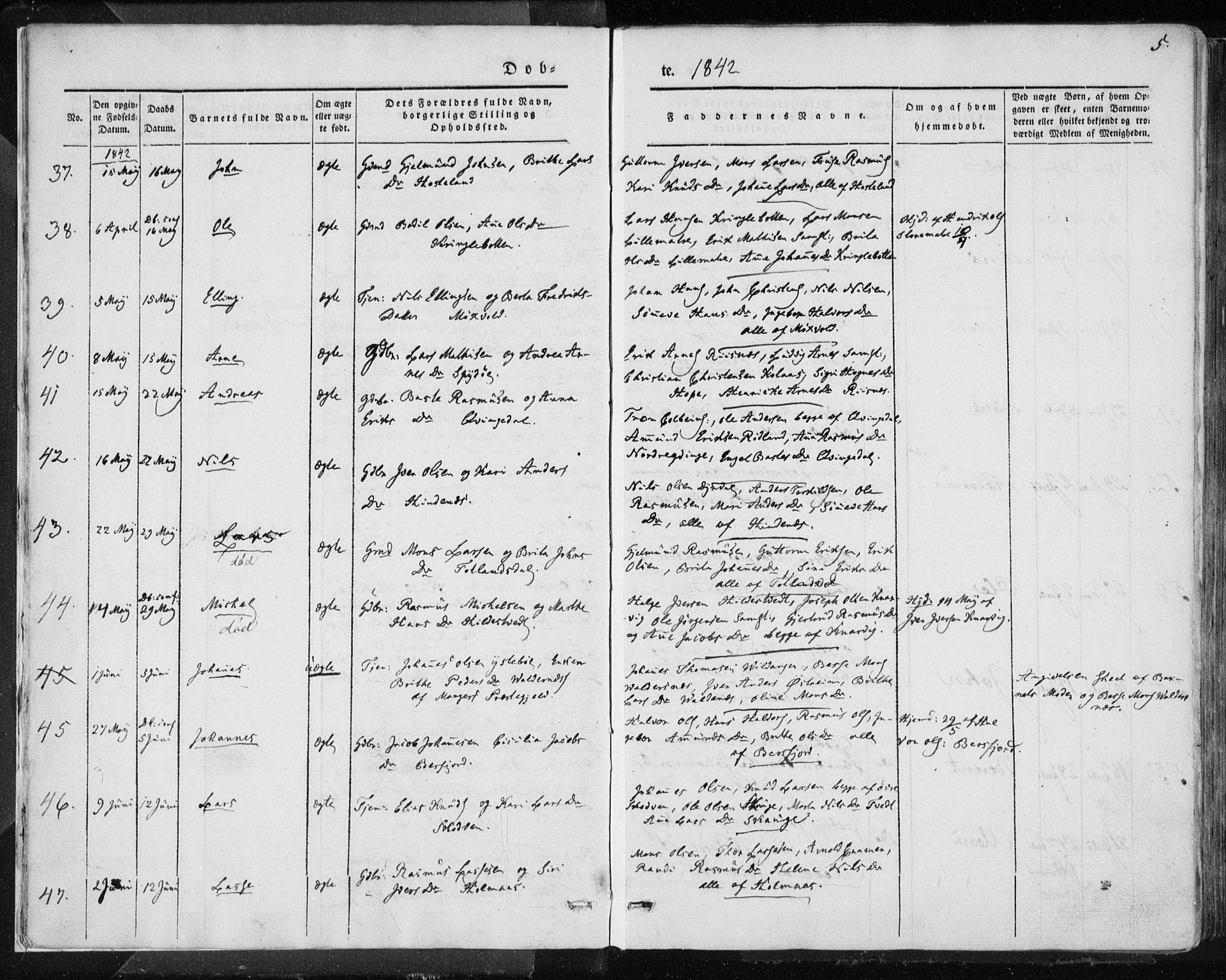 Lindås Sokneprestembete, AV/SAB-A-76701/H/Haa/Haaa/L0010: Parish register (official) no. A 10, 1842-1862, p. 5