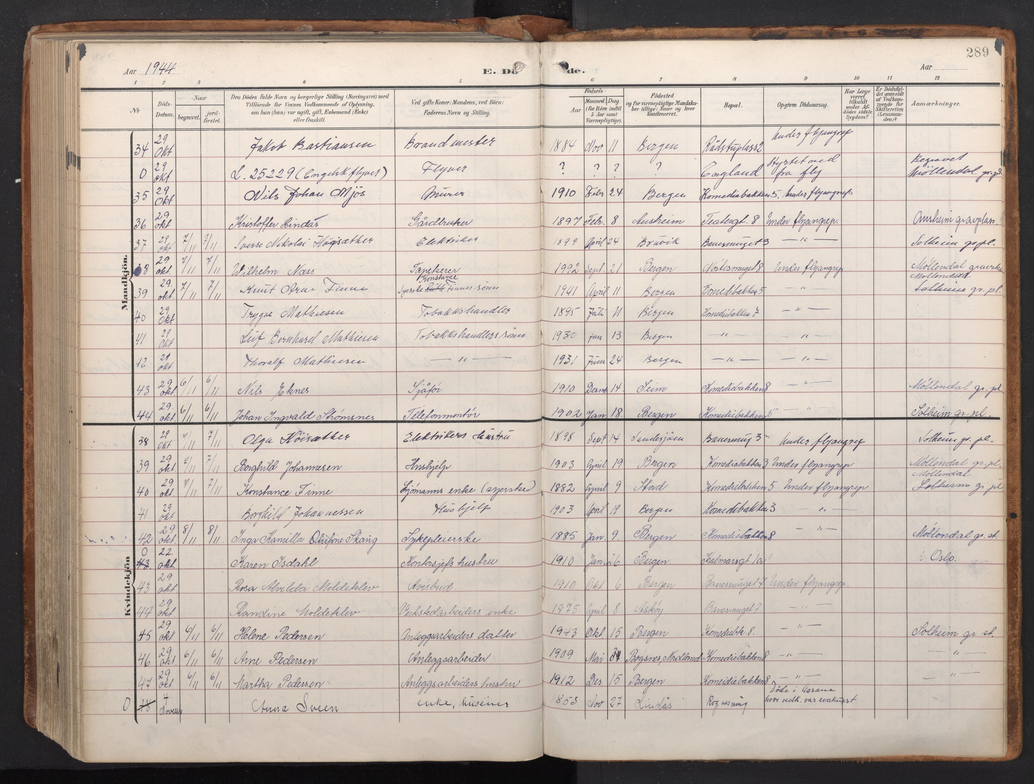 Domkirken sokneprestembete, AV/SAB-A-74801/H/Haa/L0044: Parish register (official) no. E 6, 1904-1946, p. 288b-289a