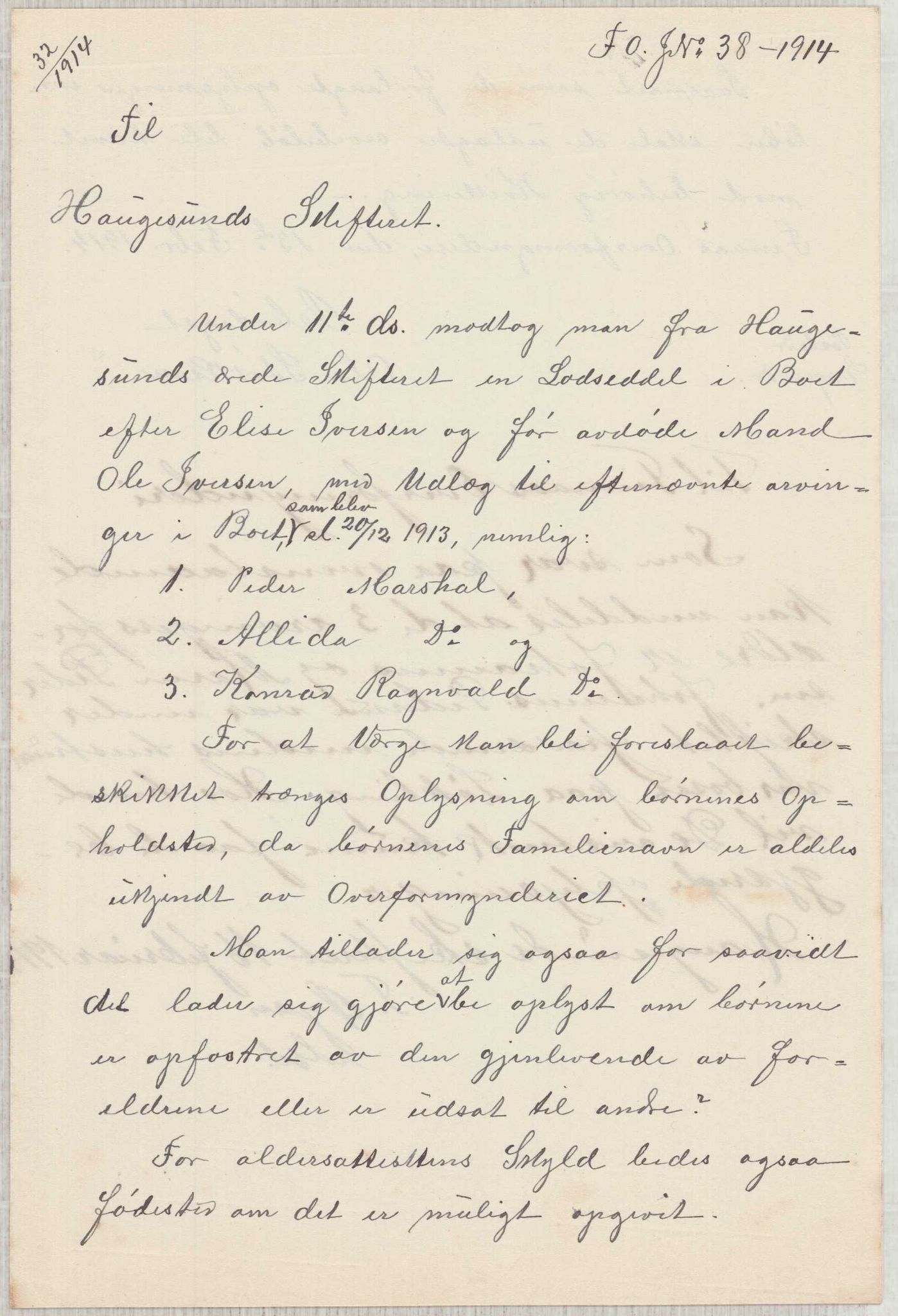 Finnaas kommune. Overformynderiet, IKAH/1218a-812/D/Da/Daa/L0003/0001: Kronologisk ordna korrespondanse / Kronologisk ordna korrespondanse, 1914-1916, p. 9