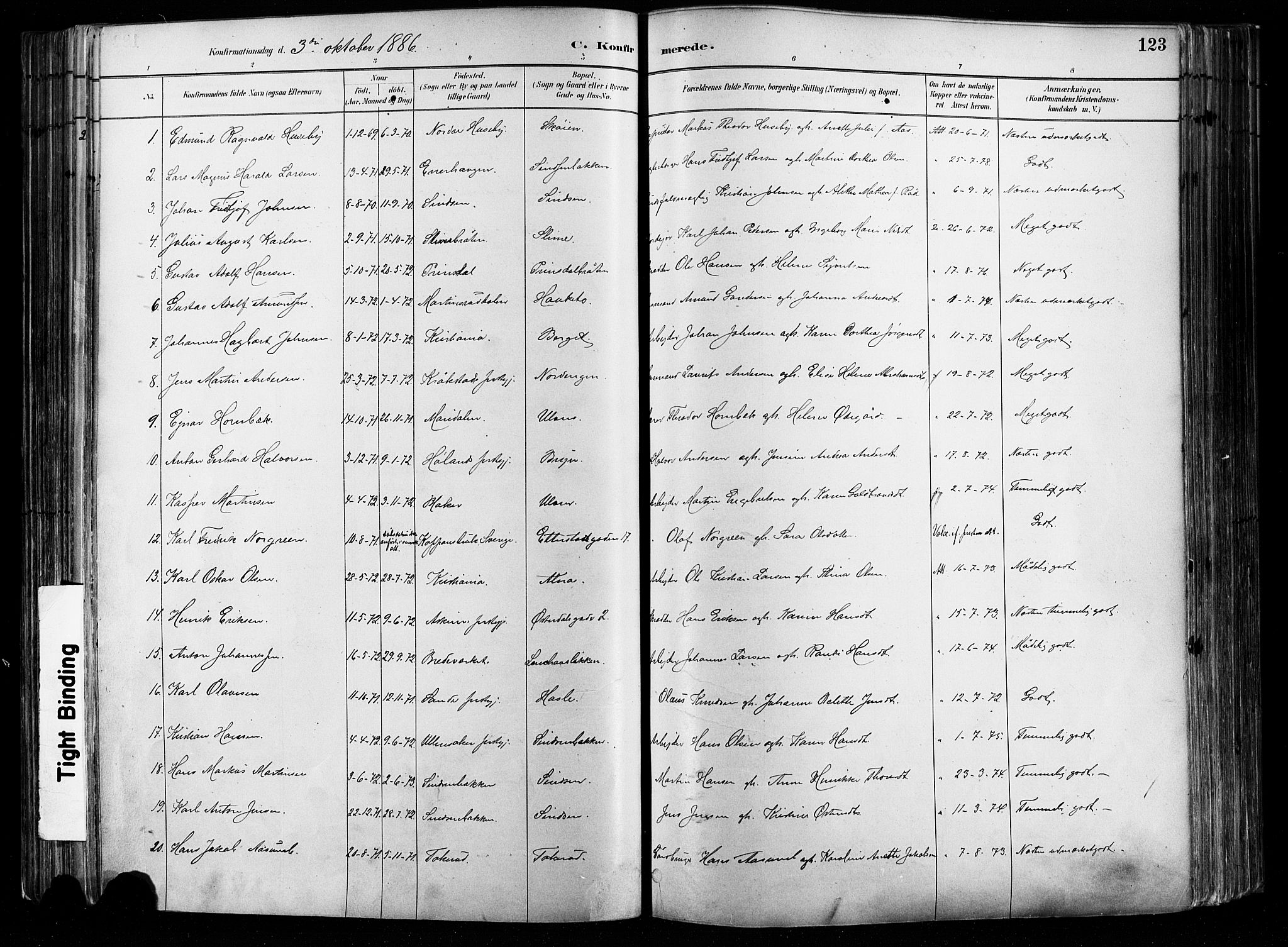 Østre Aker prestekontor Kirkebøker, AV/SAO-A-10840/F/Fa/L0008: Parish register (official) no. I 8, 1883-1894, p. 123