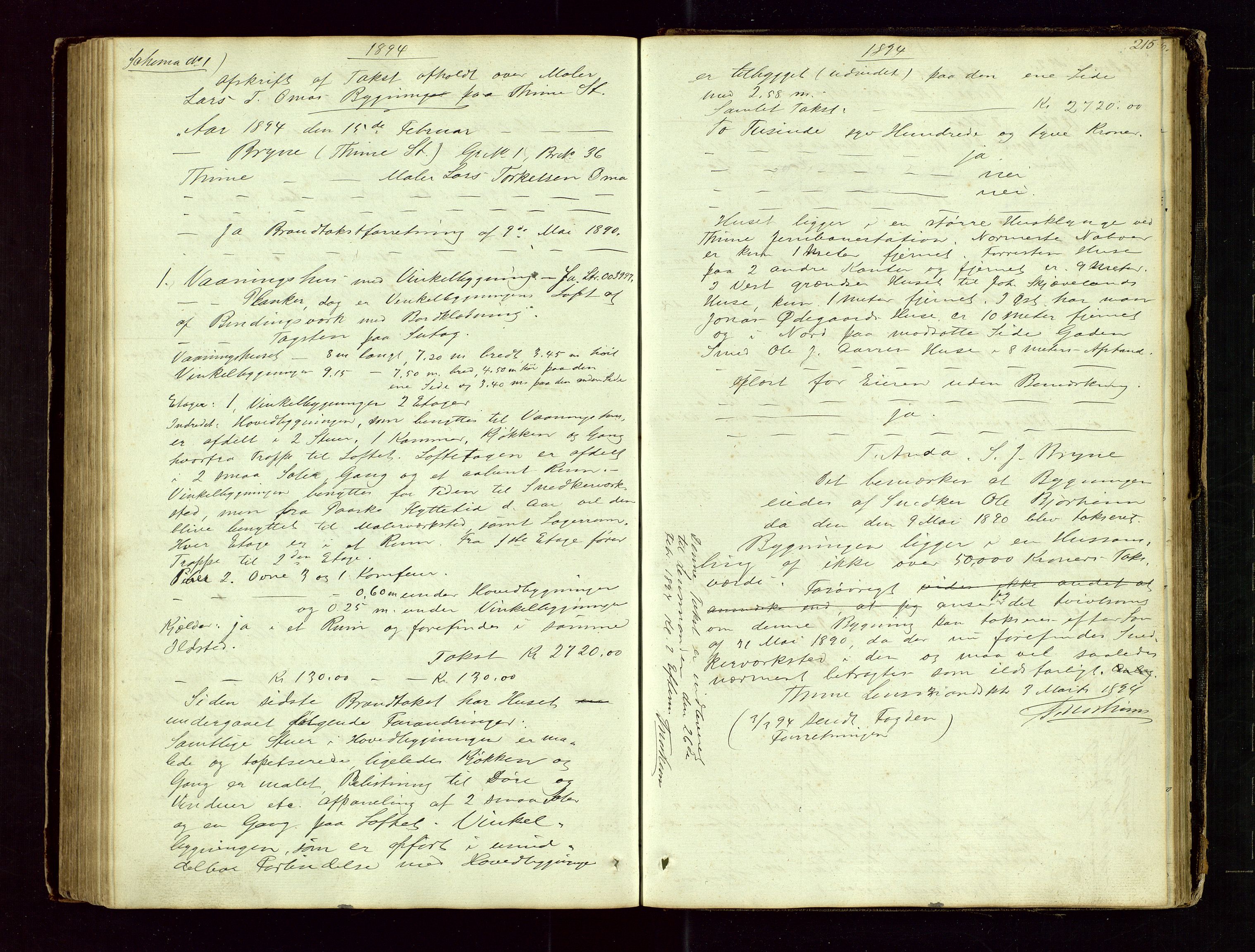 Time lensmannskontor, AV/SAST-A-100420/Goa/L0001: "Brandtaxations-Protocol for Houglands Thinglaug", 1846-1904, p. 214b-215a