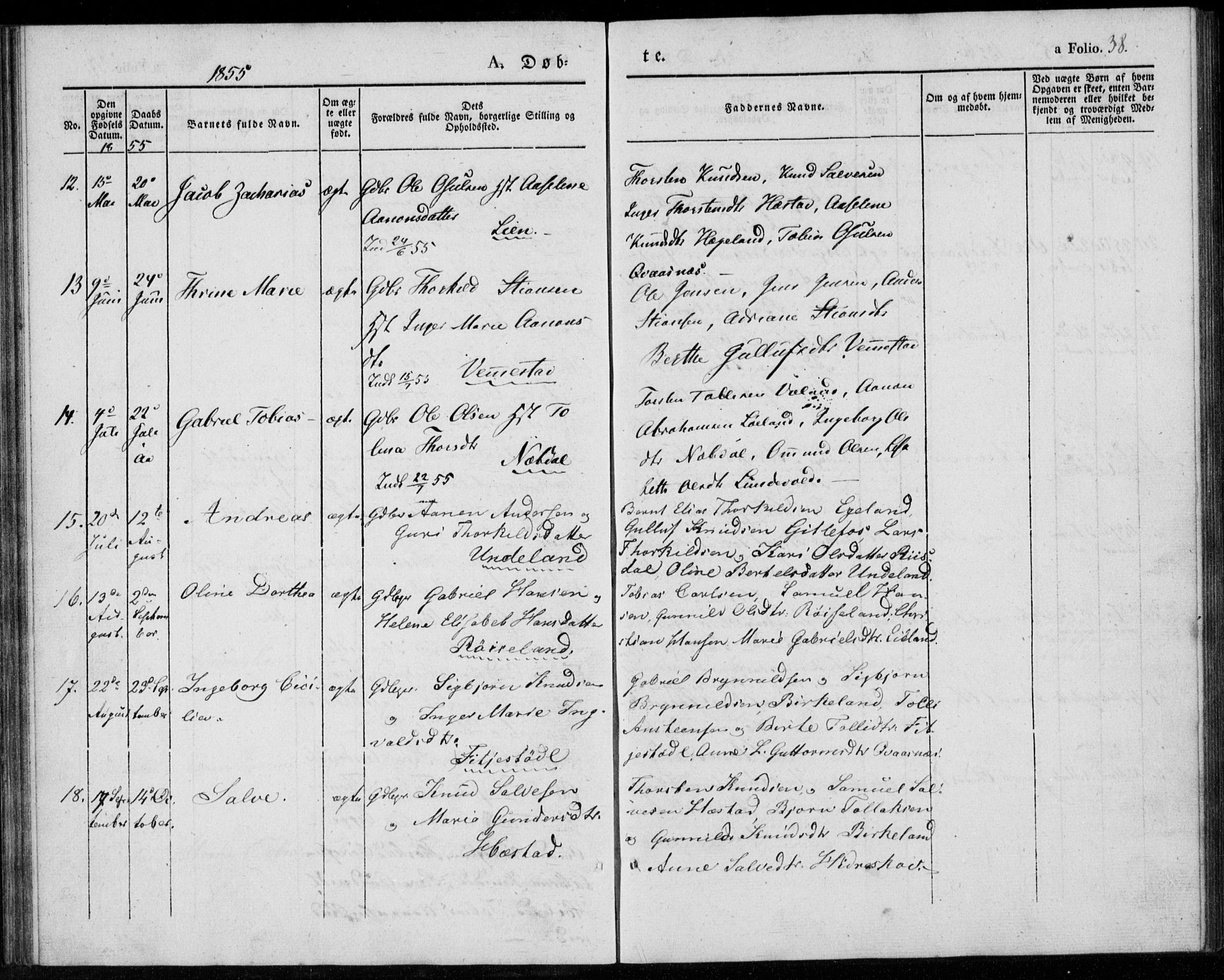 Lyngdal sokneprestkontor, AV/SAK-1111-0029/F/Fa/Fab/L0001: Parish register (official) no. A 1, 1838-1860, p. 38