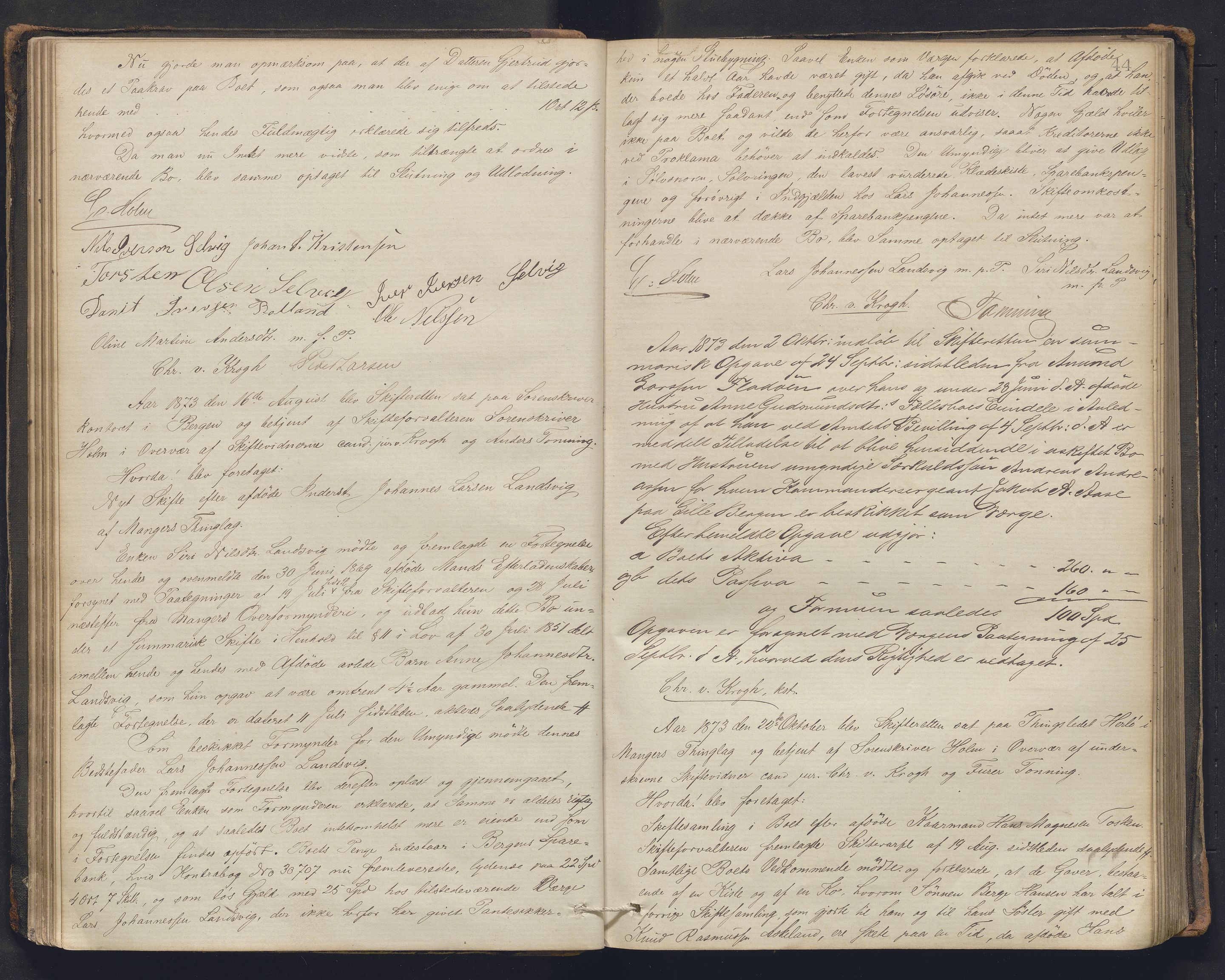 Nordhordland sorenskrivar, AV/SAB-A-2901/1/H/Hc/L0002: Skifteforhandlingsprotokollar, 1871-1878, p. 44