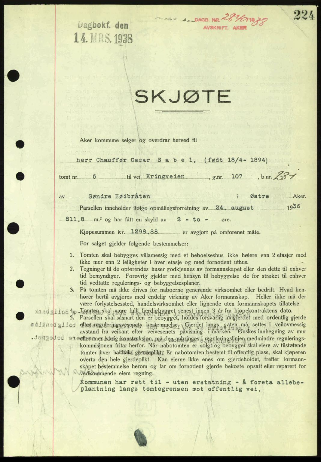 Aker herredsskriveri, AV/SAO-A-10896/G/Gb/Gba/Gbab/L0021: Mortgage book no. A151-152, 1938-1938, Diary no: : 2840/1938