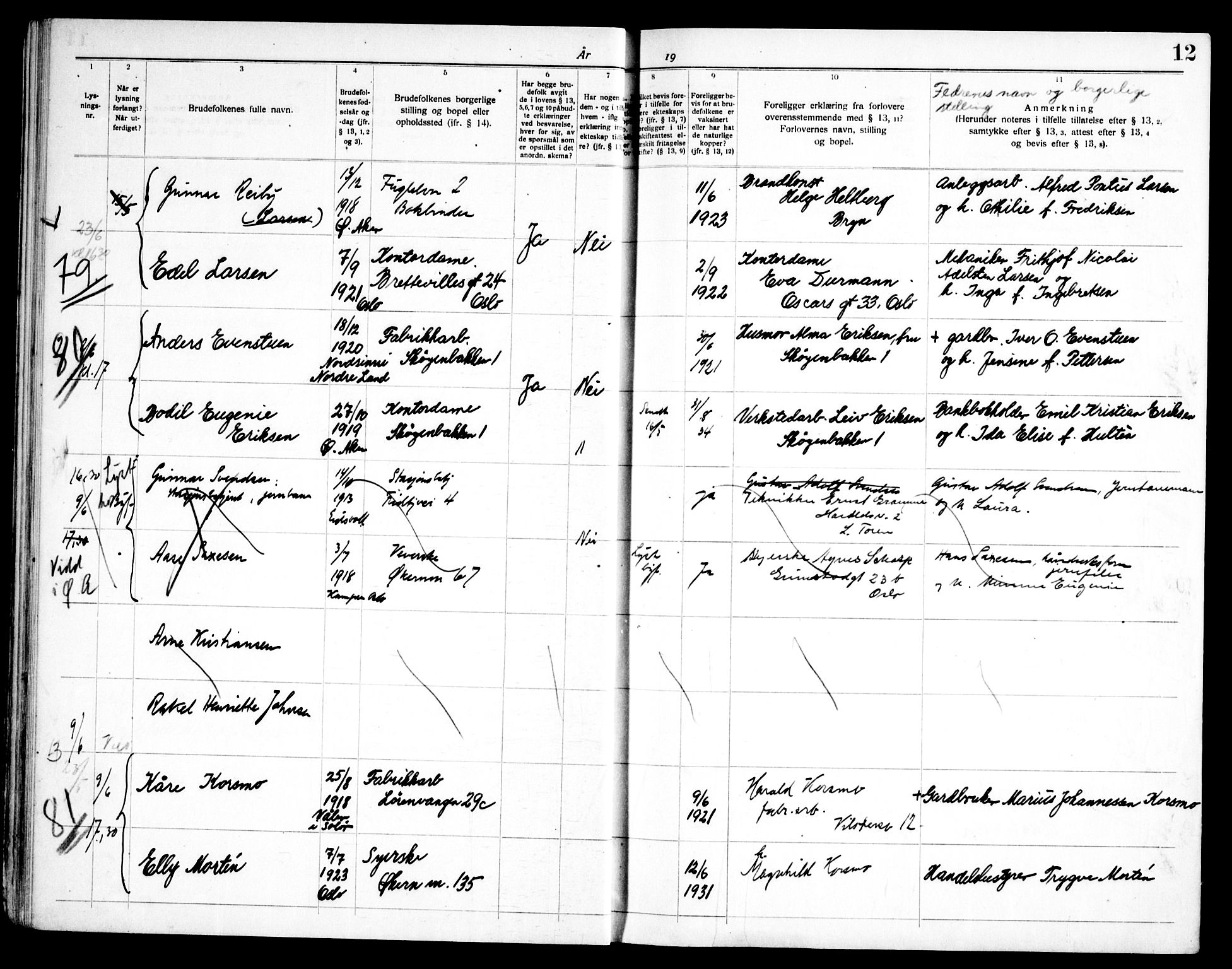 Østre Aker prestekontor Kirkebøker, AV/SAO-A-10840/H/Ha/L0010: Banns register no. I 10, 1943-1948, p. 12