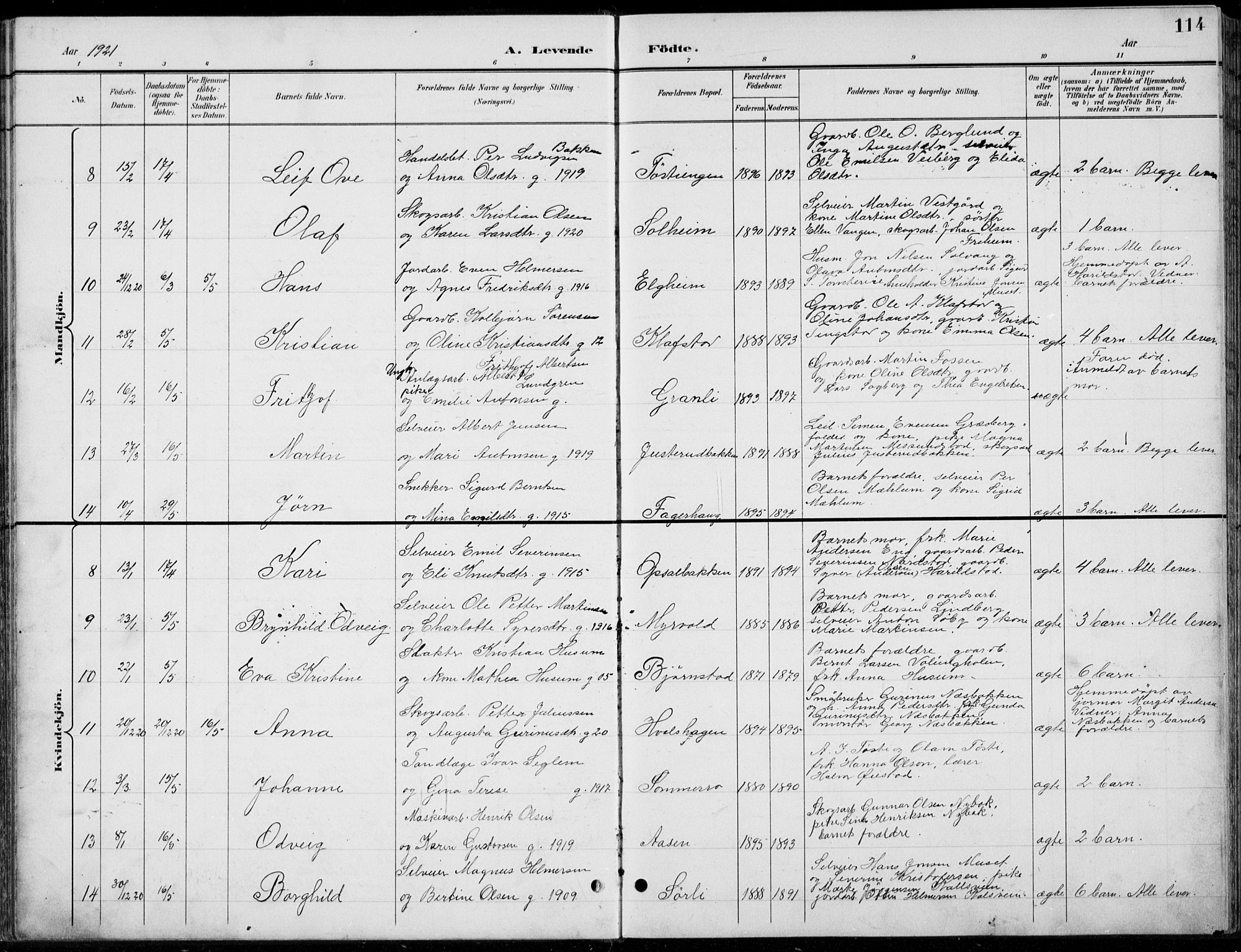 Romedal prestekontor, AV/SAH-PREST-004/L/L0013: Parish register (copy) no. 13, 1896-1937, p. 114