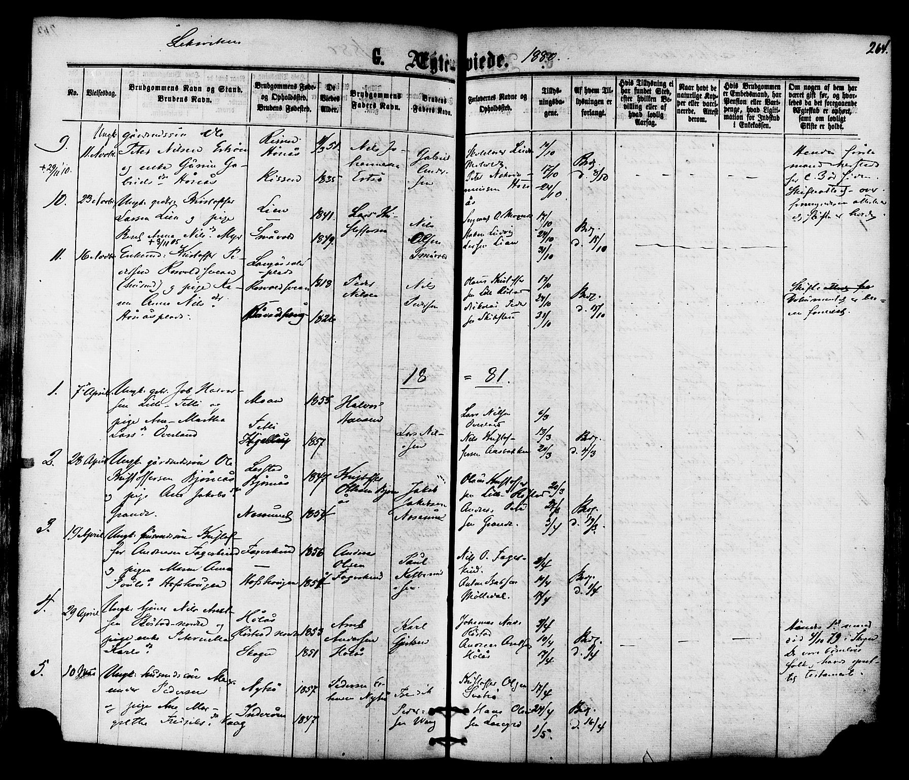 Ministerialprotokoller, klokkerbøker og fødselsregistre - Nord-Trøndelag, SAT/A-1458/701/L0009: Parish register (official) no. 701A09 /1, 1864-1882, p. 264