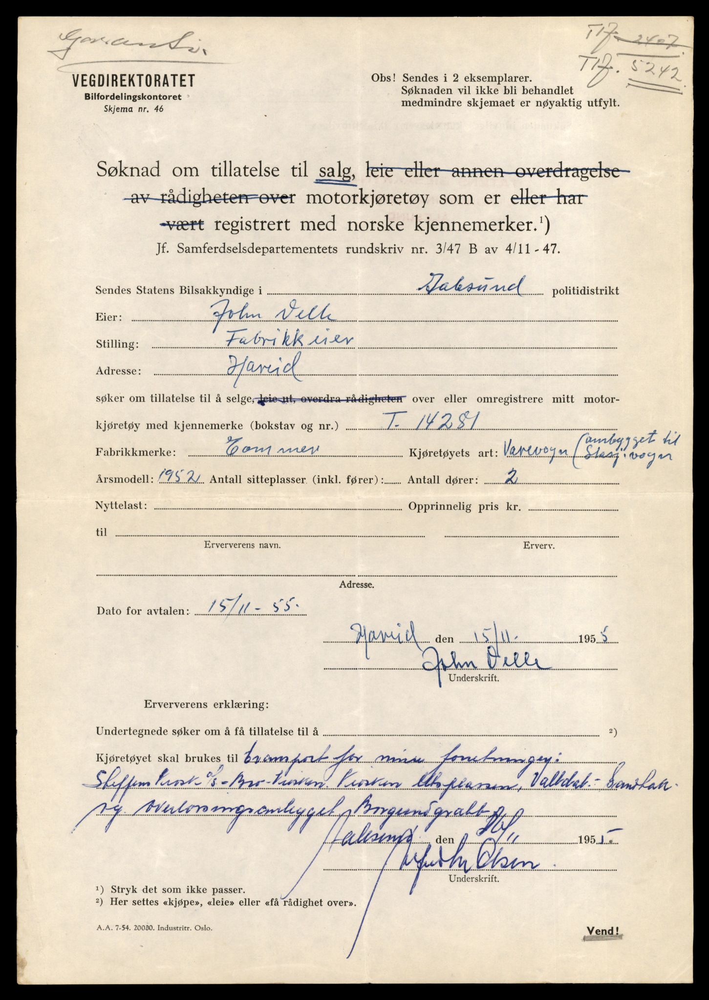 Møre og Romsdal vegkontor - Ålesund trafikkstasjon, AV/SAT-A-4099/F/Fe/L0044: Registreringskort for kjøretøy T 14205 - T 14319, 1927-1998, p. 2251