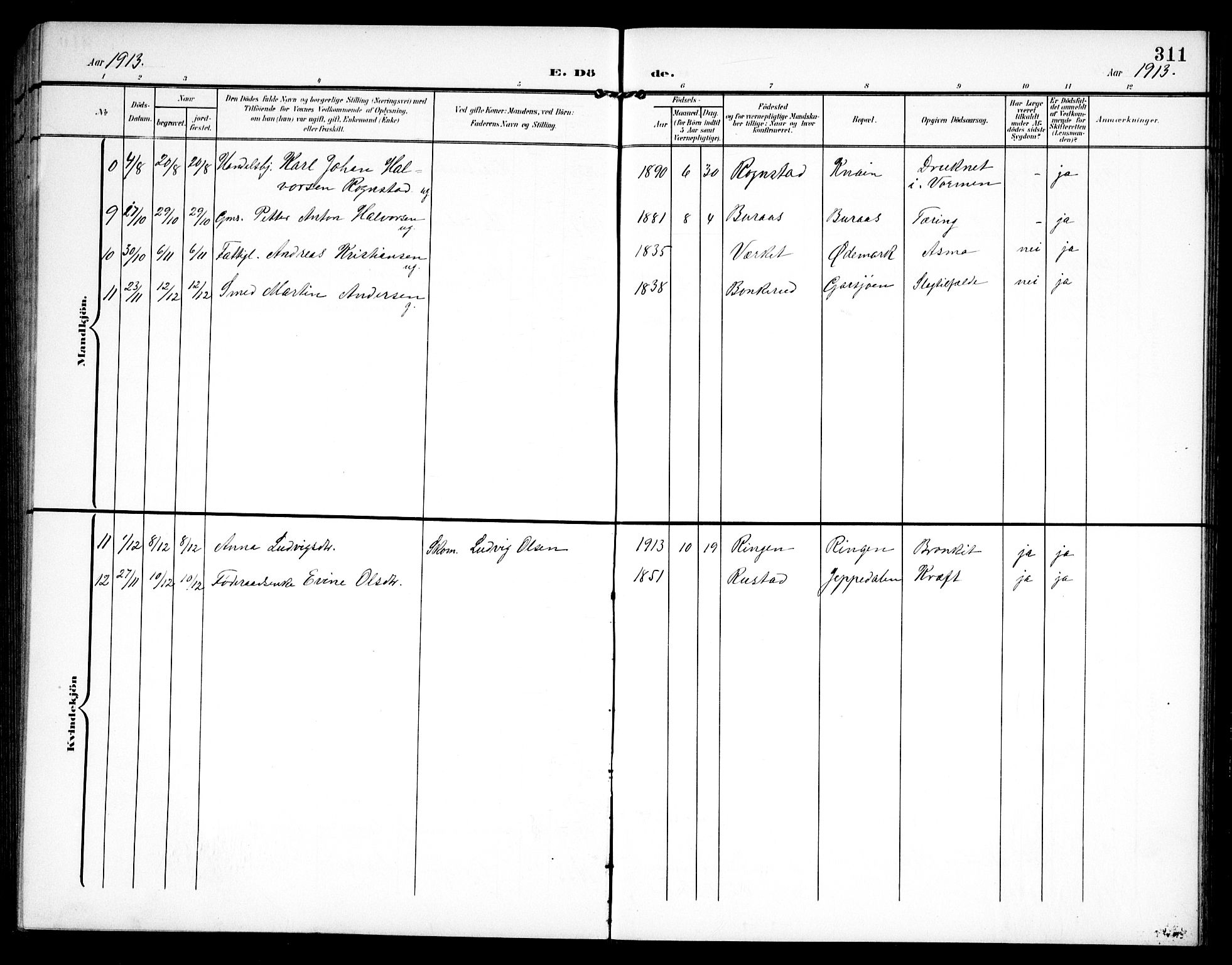 Hurdal prestekontor Kirkebøker, AV/SAO-A-10889/G/Ga/L0001: Parish register (copy) no. I 1, 1902-1934, p. 311