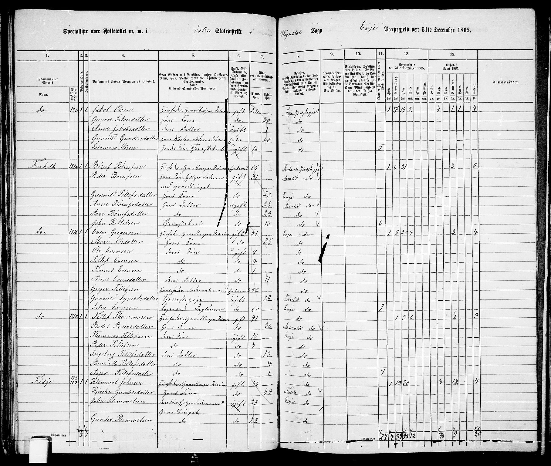 RA, 1865 census for Evje, 1865, p. 59