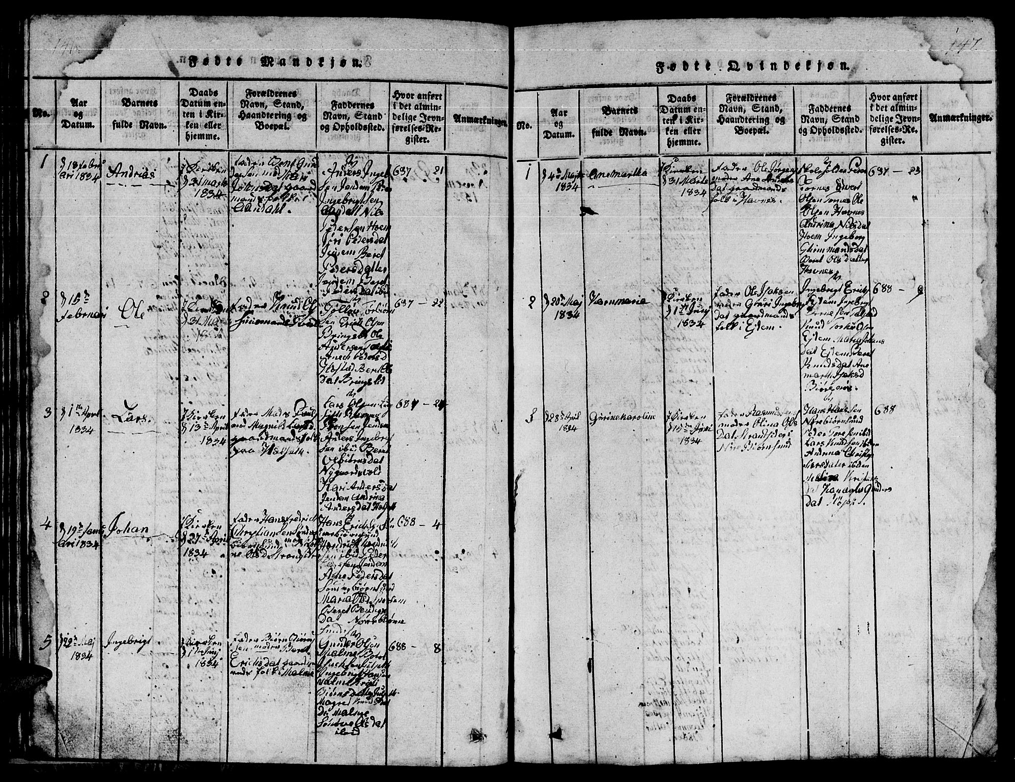 Ministerialprotokoller, klokkerbøker og fødselsregistre - Møre og Romsdal, AV/SAT-A-1454/565/L0752: Parish register (copy) no. 565C01, 1817-1844, p. 146-147