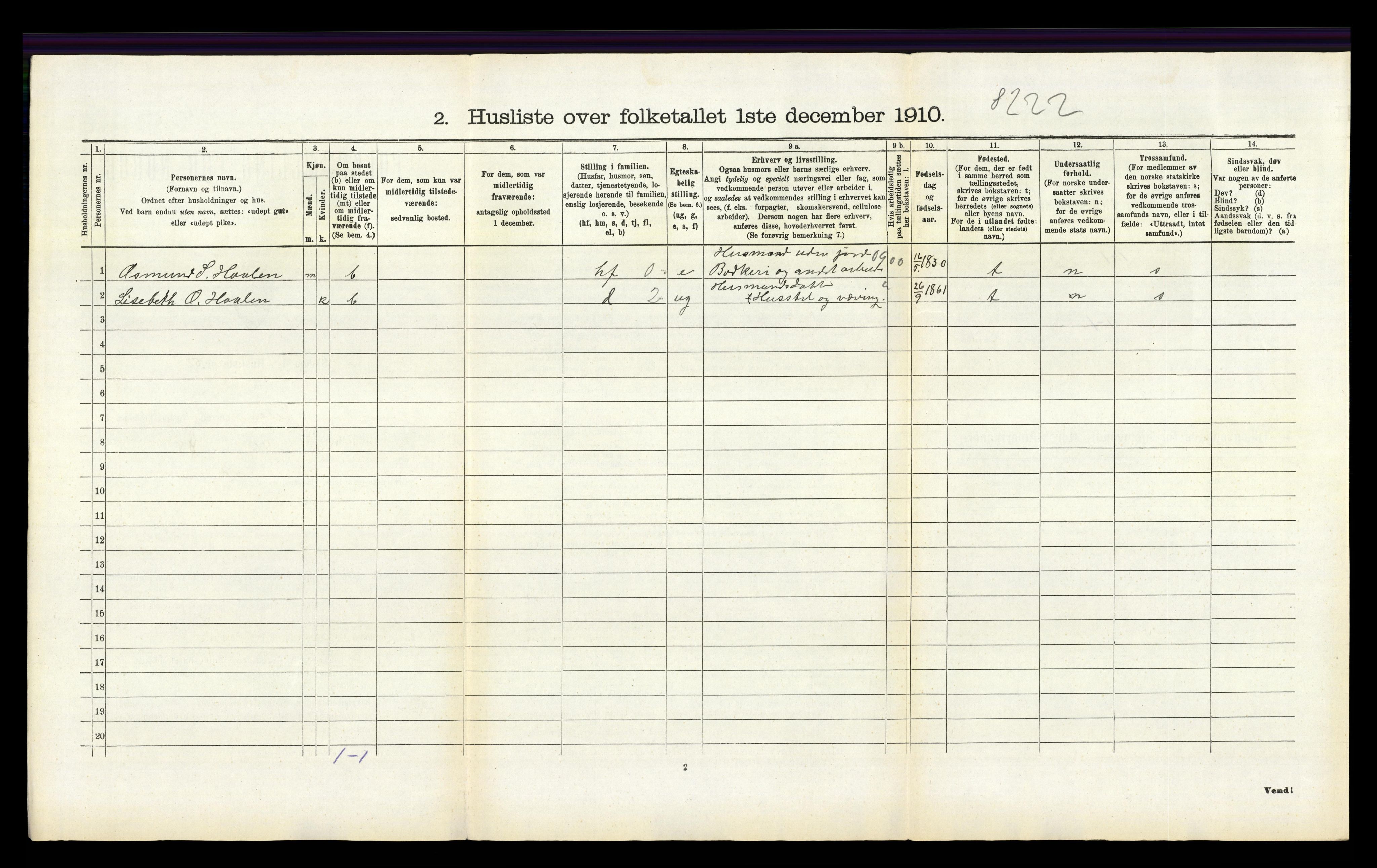 RA, 1910 census for Jelsa, 1910, p. 280