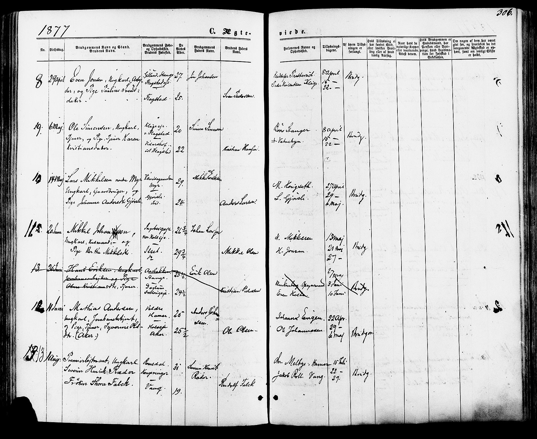 Vang prestekontor, Hedmark, AV/SAH-PREST-008/H/Ha/Haa/L0015: Parish register (official) no. 15, 1871-1885, p. 306