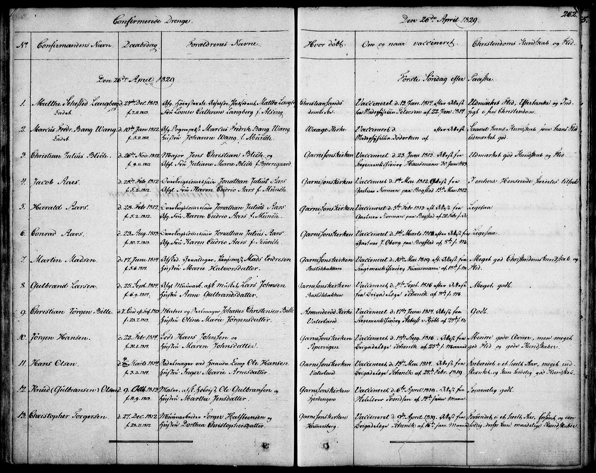 Garnisonsmenigheten Kirkebøker, SAO/A-10846/F/Fa/L0006: Parish register (official) no. 6, 1828-1841, p. 262