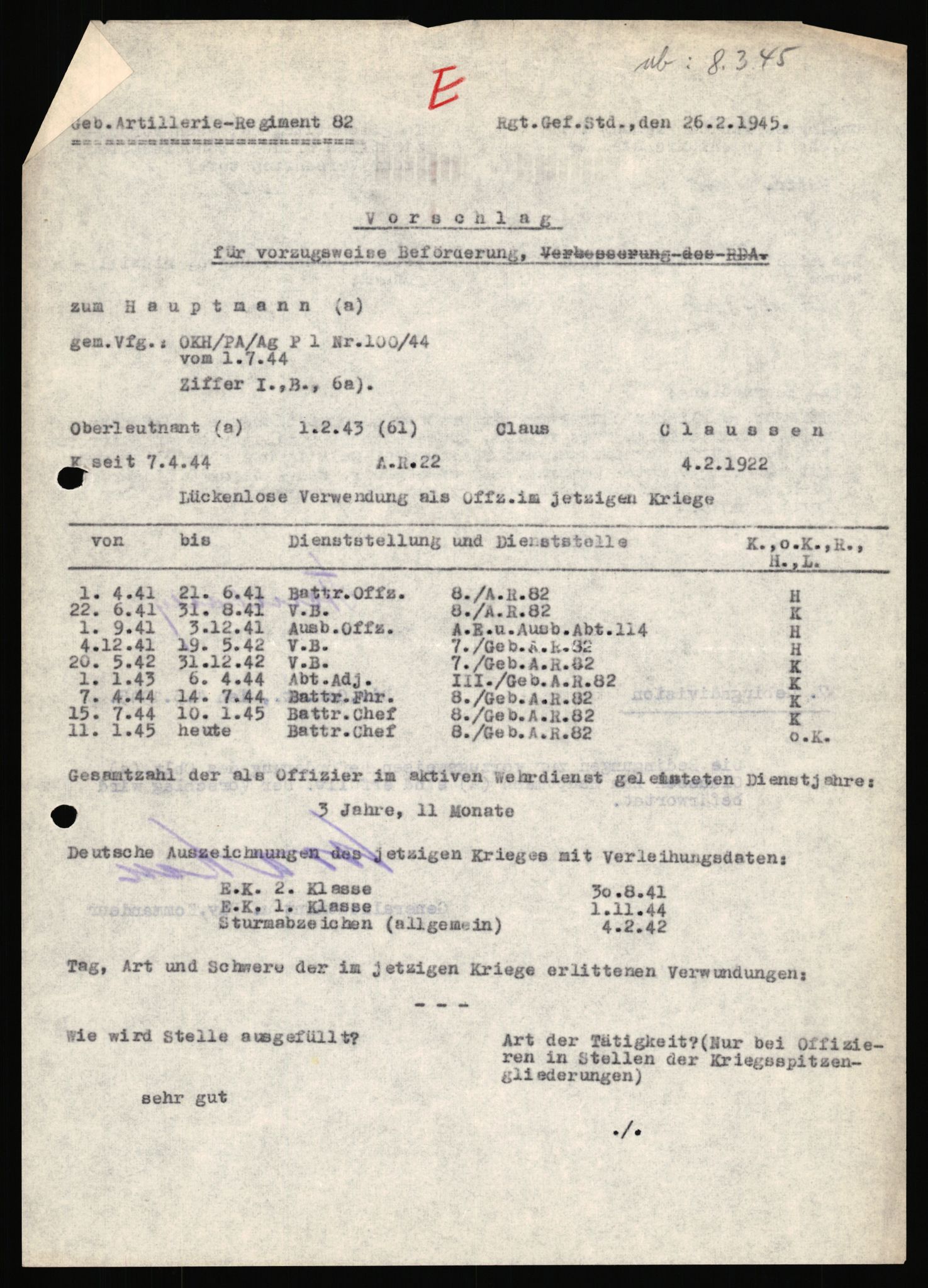 Forsvarets Overkommando. 2 kontor. Arkiv 11.4. Spredte tyske arkivsaker, AV/RA-RAFA-7031/D/Dar/Dara/L0018: Personalbøker, 1940-1945, p. 314