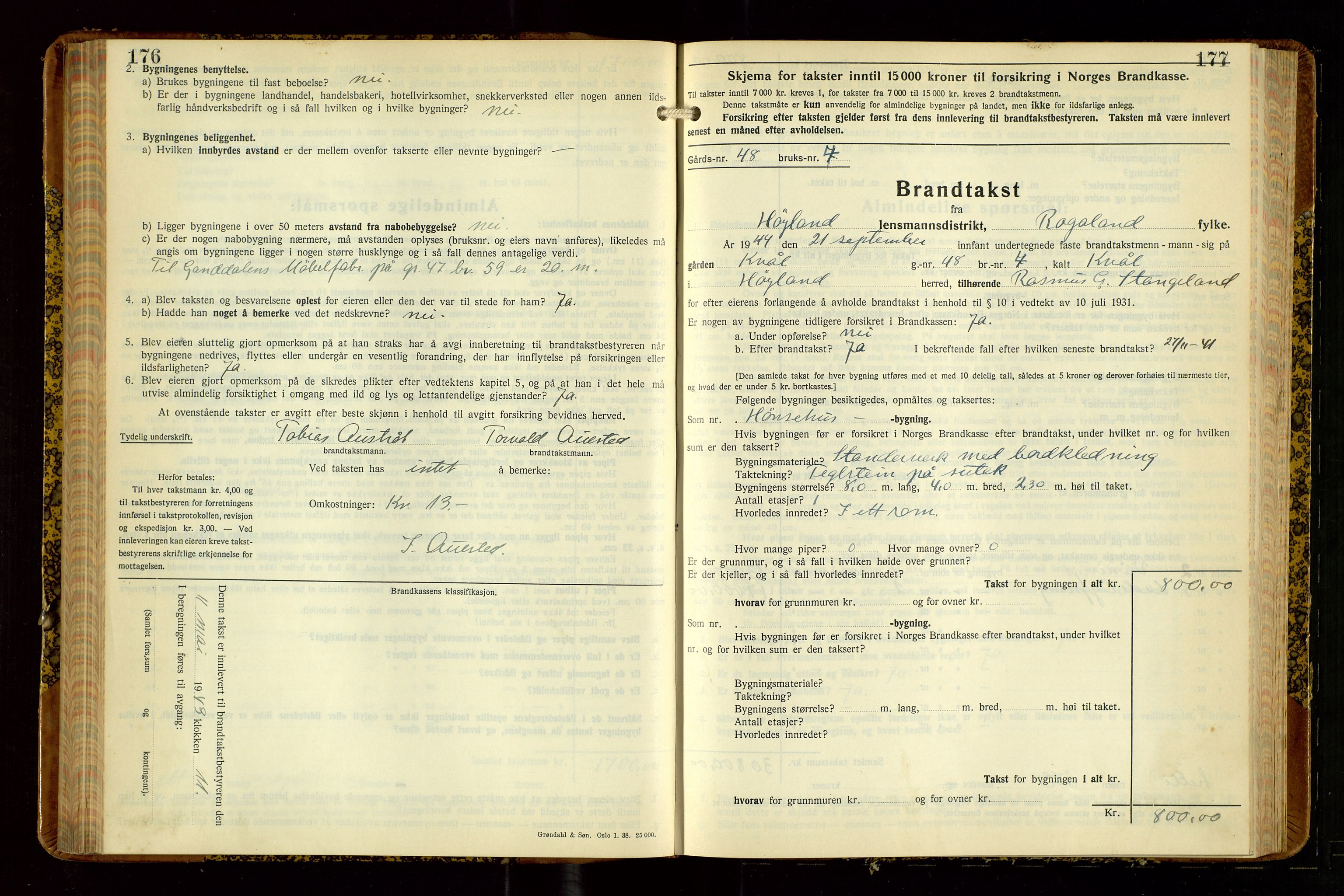 Høyland/Sandnes lensmannskontor, AV/SAST-A-100166/Gob/L0008: "Branntakstprotokoll", 1940-1952, p. 176-177